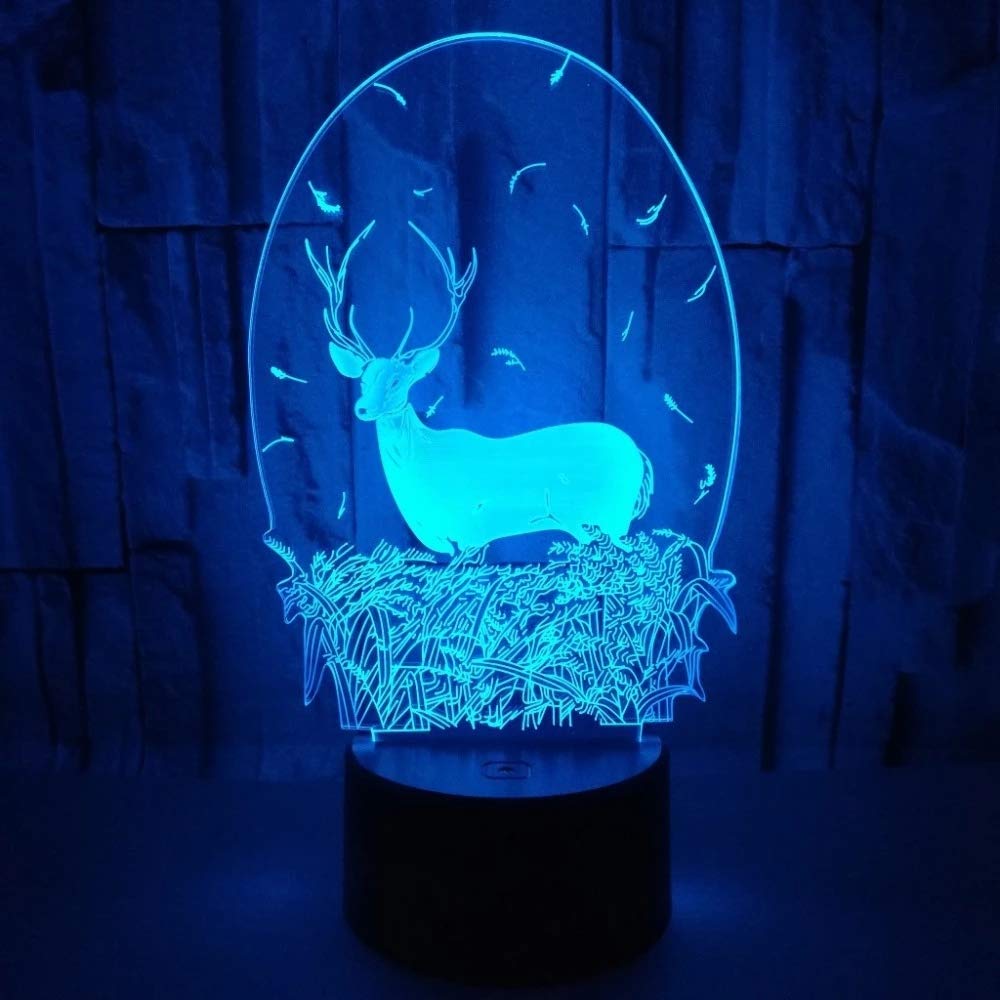 Xdorra 3D LED Night Light - Christmas Deer Acrylic USB Table Lamp with Color Changing, Home Decor Gift for Bedroom, Office & Elderly (Deer Head Design) | Perfect for Holiday Decorations, Birthday Gifts & Relaxing Nighttime Ambiance