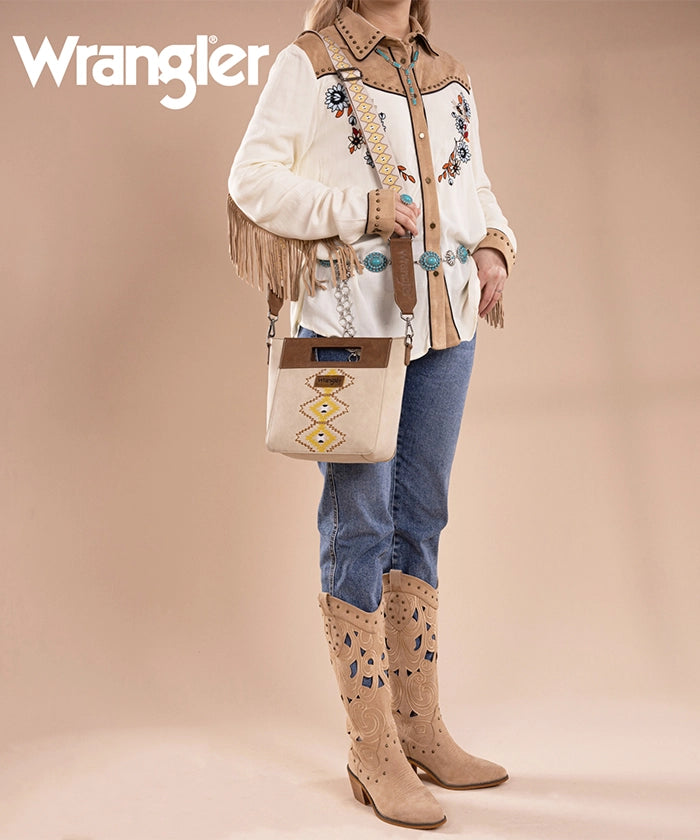 Wrangler Aztec Embroidered Crossbody Bag for Women - Stylish Boho Purse with Adjustable Strap, Perfect for Travel, Shopping & Daily Use