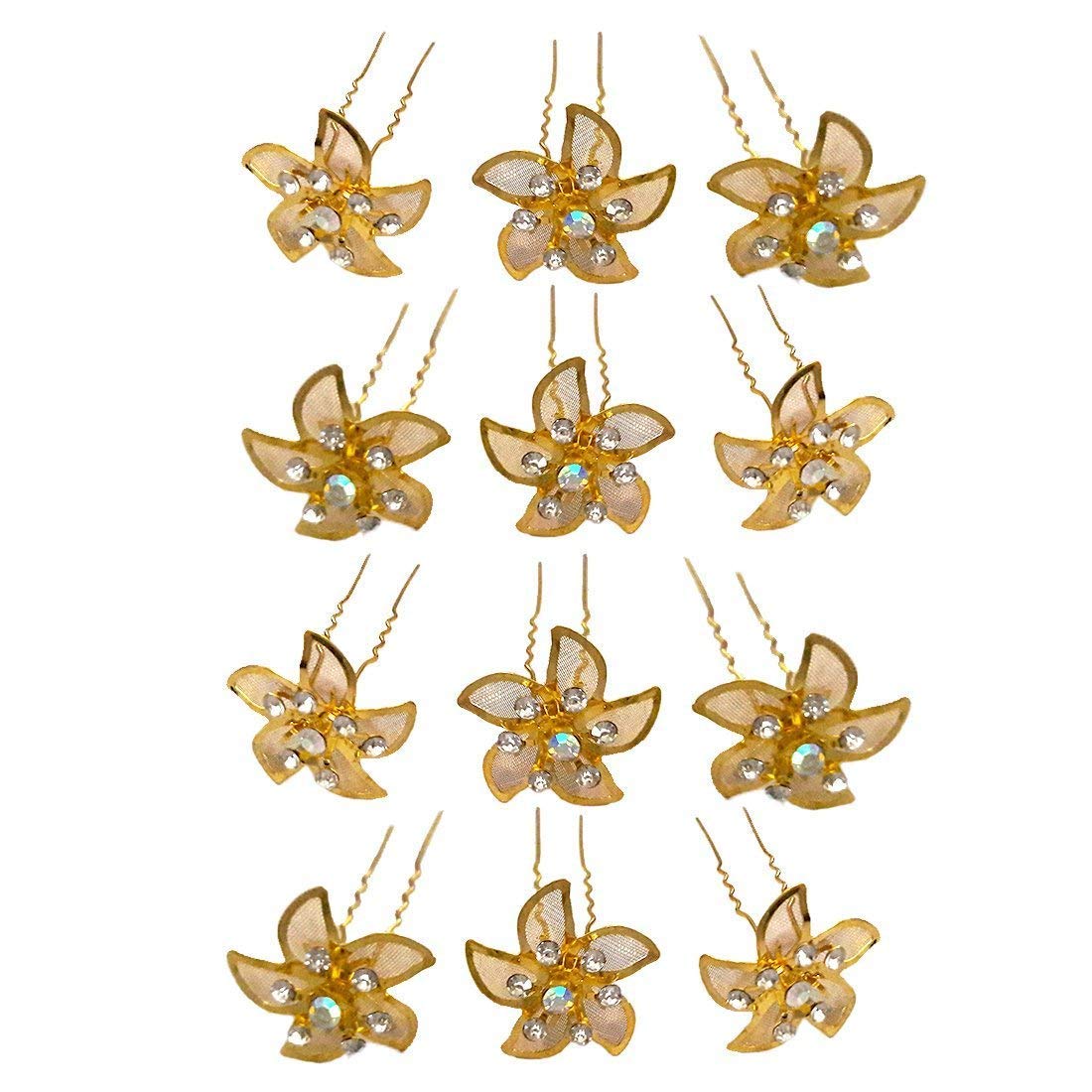 Elegant Bridal Flower Hair Accessories for Women - Set of 10 Gold Hair Pins for Weddings, Prom, and Special Occasions | My E Shop