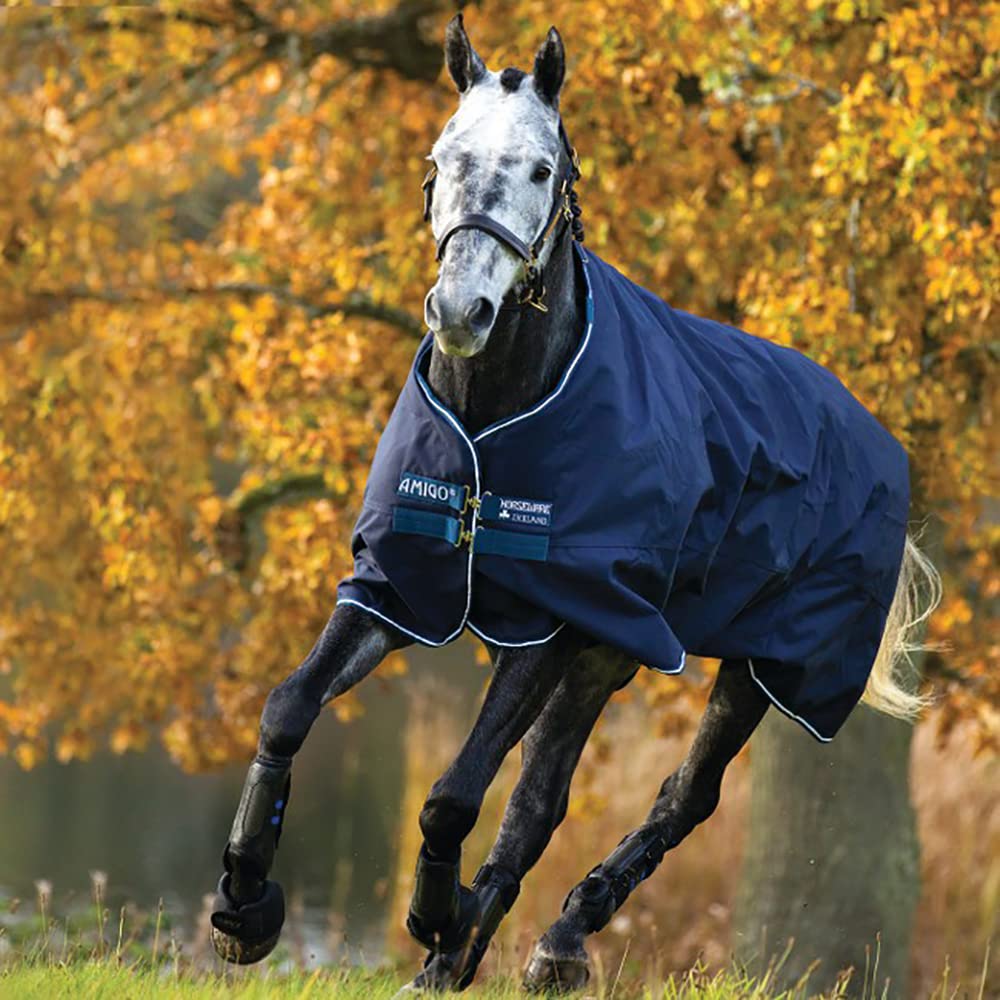 Horseware Ireland Amigo Bravo 12 Heavy 400g Turnout Blanket for Horses - Navy/Navy - Size 75 - Waterproof & Breathable Winter Horse Blanket for Stable & Outdoor Riding