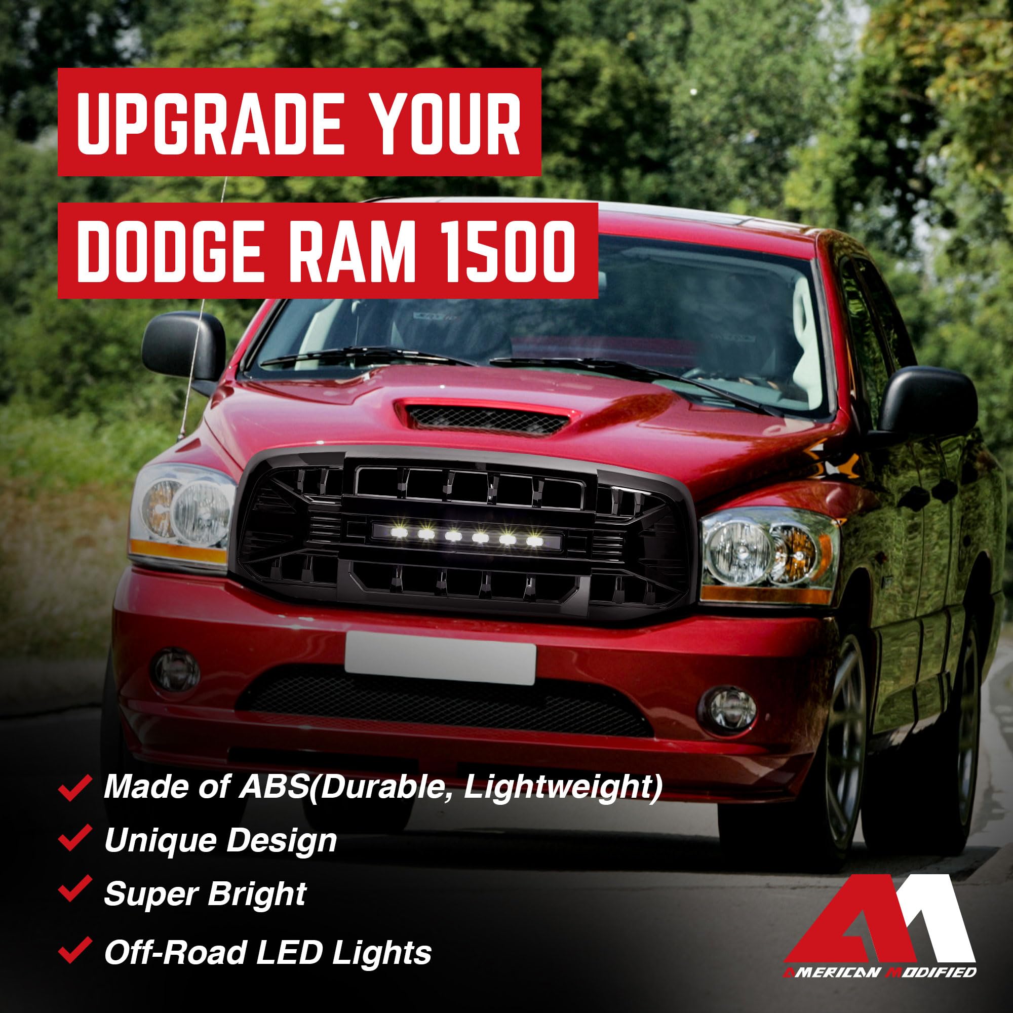 2006-2008 Dodge Ram 1500 & 2006-2009 Ram 2500/3500 LED Off-Road Grille Guard - Gloss Black Heavy Duty Front Bumper Protection for Off-Roading, Truck Shows & Night Driving