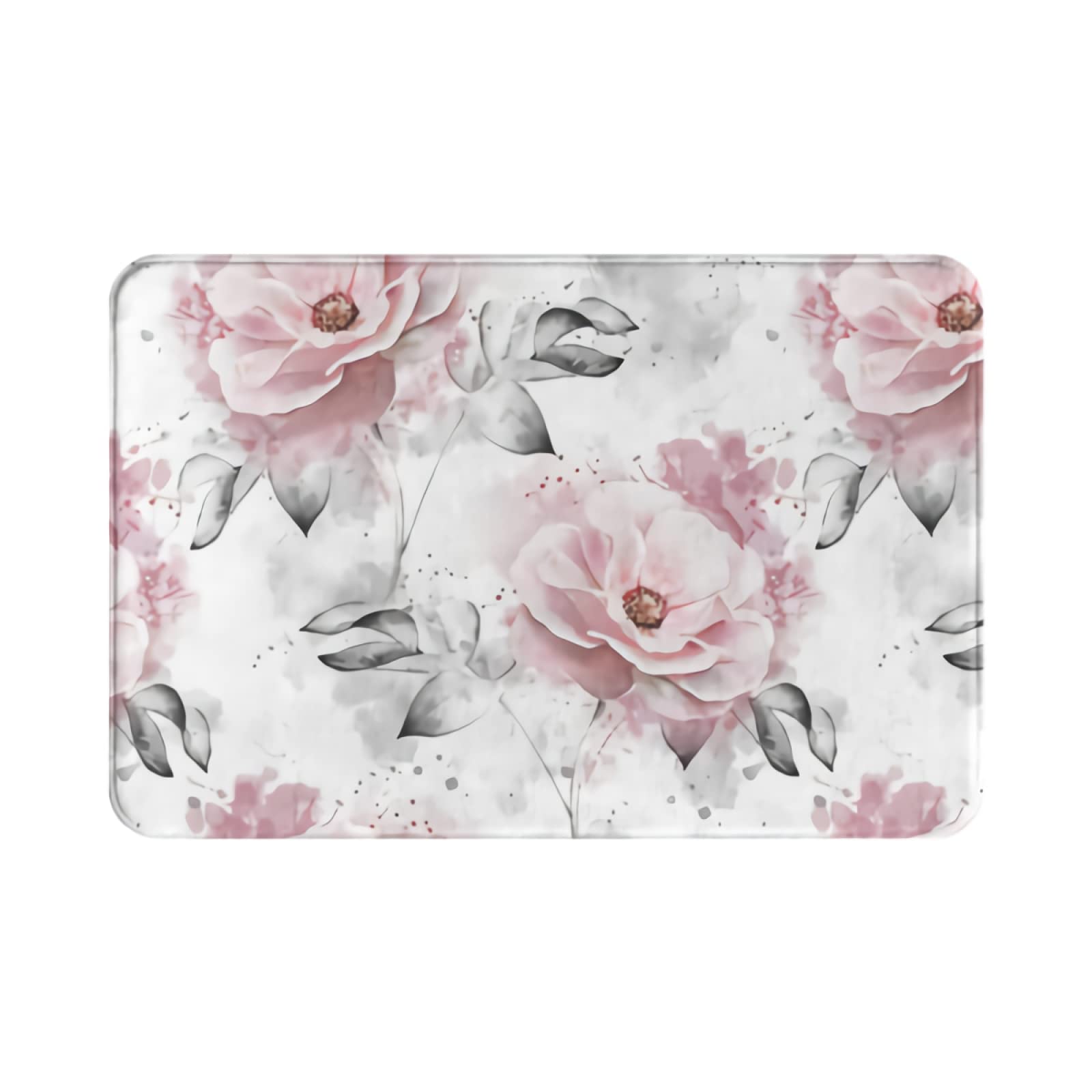 Non-Slip Floral Watercolor Bath Mat Set - Pastel Pink Leaves Design, Washable Flannel Floor Rug for Bathroom, Bedroom, Kitchen & Entryway (15.7x26.3 in) - Perfect for Indoor Decor & Home Safety