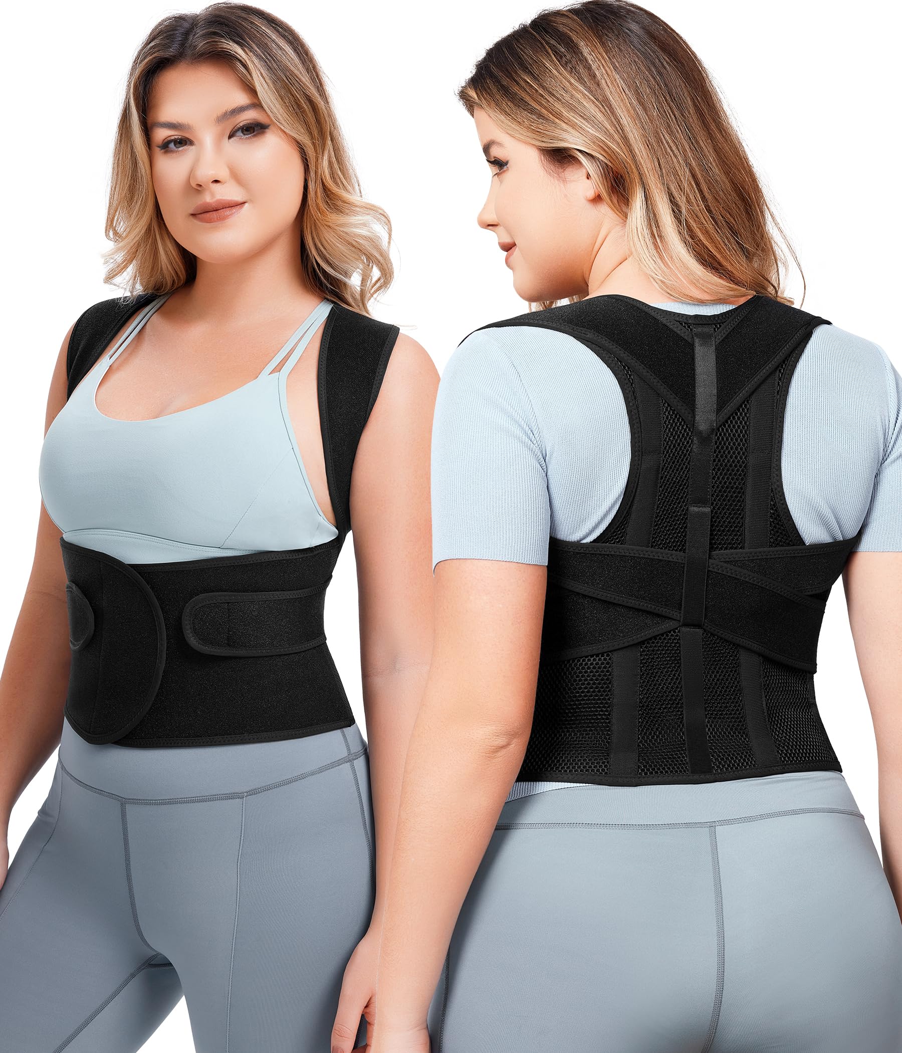 URSEXYLY Adjustable Back Brace Posture Corrector for Women - Upper & Lower Back Pain Relief, Spine Support & Shoulder Straightener (Black, Large) - Ideal for Office Work, Driving & Daily Posture Improvement