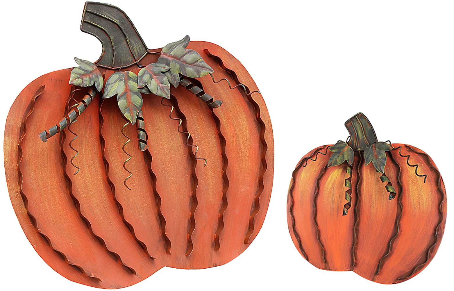 Attraction Design Metal Fall Pumpkin Decor Set of 2 - Indoor/Outdoor Standing Flat Pumpkin Decorations for Autumn, Harvest, Thanksgiving & Halloween - Perfect for Home, House & Kitchen Decor | Great for Front Porch, Mantel & Table Centerpiece Displays