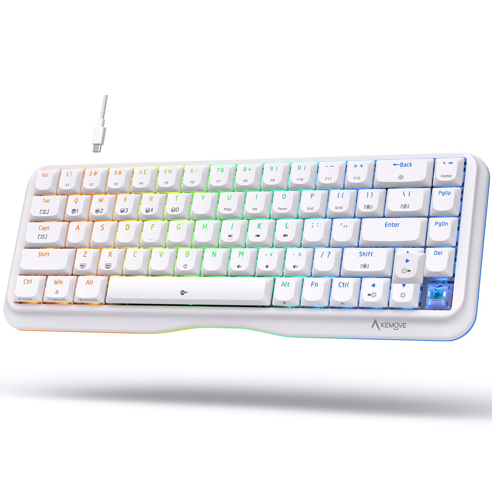 KEMOVE K68se 60% Compact RGB Gaming Mechanical Keyboard with Blue Switches - White Backlit Wired Keyboard for PC, Mac, Typing & Esports Gaming