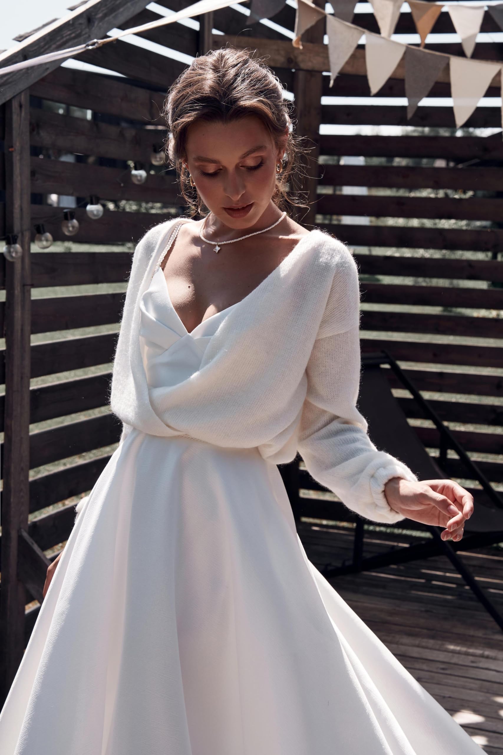 Ivory Knitted Bridal Cardigan Sweater with Ribbon Details - White Wedding Pullover & Shawl for Spring Weddings - Perfect for Bridal Party, Engagement Photos & Romantic Ceremonies (Size XL)