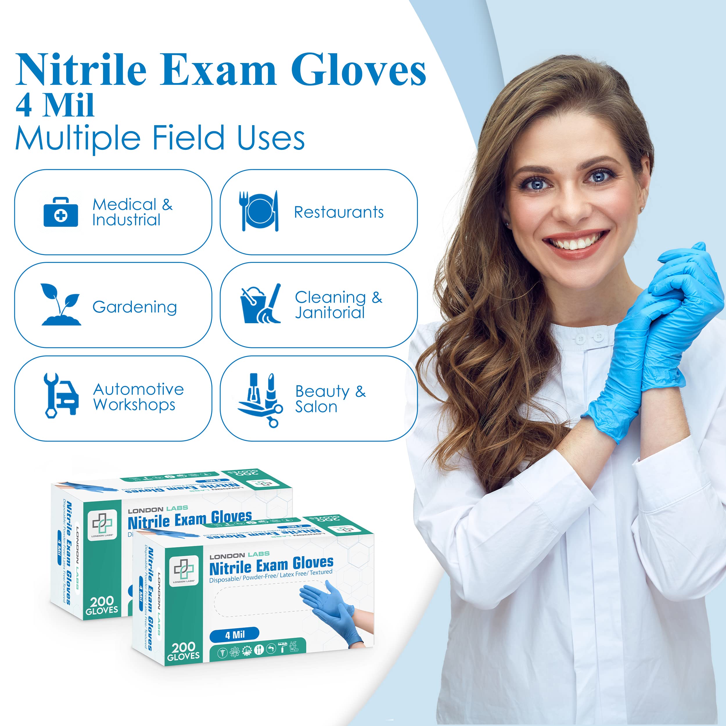 Premium Nitrile Medical Exam Gloves - 4 Mil Thick, Latex-Free & Powder-Free Disposable Gloves for Healthcare, Food Service & Cleaning - Box of 100/200/300 (Choose Your Size) - Ideal for Hospitals, Salons, Tattoo Shops & Home Use