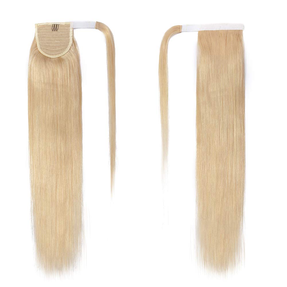 Blonde Remy Human Hair Clip-in Ponytail Extensions - 22 Inch Straight One Piece Hairpiece with Comb Binding for Women (#613 Bleach Blonde) | Perfect for Parties, Weddings & Everyday Styling