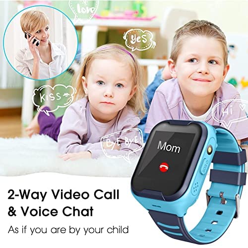 4G GPS Kids Smart Watch - Waterproof Touch Screen Smartwatch with GPS Tracker, Video Call, Camera, SOS Alarm & Pedometer - Best Gift for Boys & Girls (Blue) - Perfect for School, Outdoor Play & Child Safety