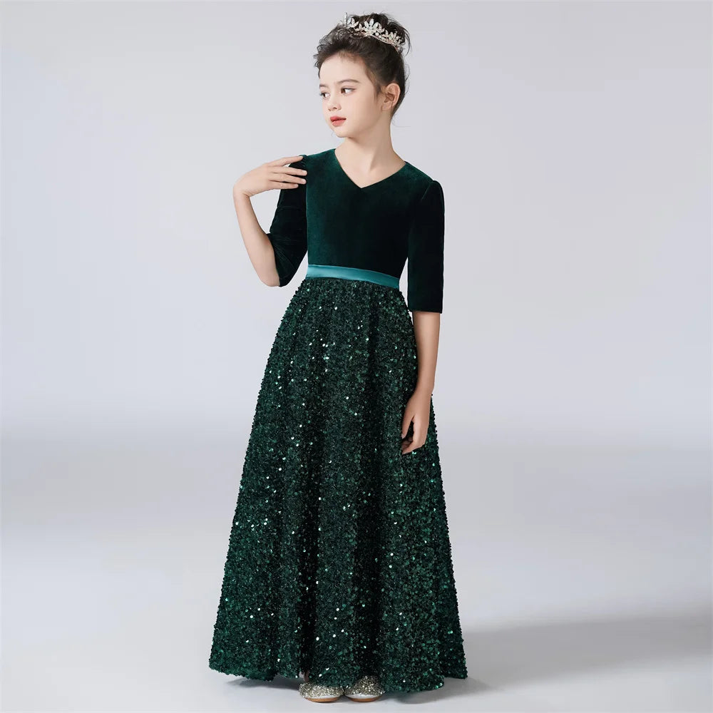 Sparkly Sequin Flower Girl Dress for Girls - 3/4 Sleeve Party Dress for Birthday, Wedding & Special Occasions | Perfect for Pageants, Holiday Events & Formal Celebrations