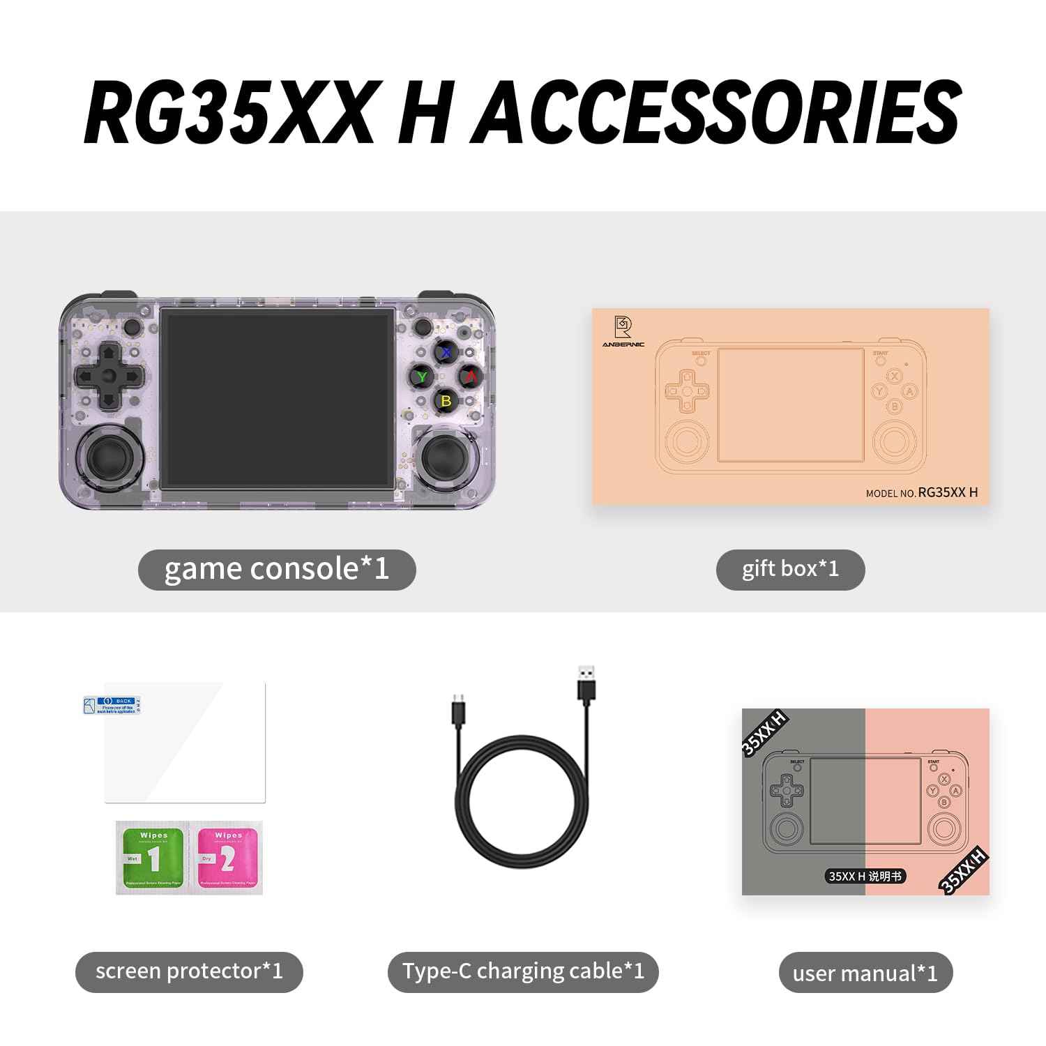 RG35XX H Handheld Game Console - 3.5 Inch IPS Screen, Linux System, 64GB Built-in Storage with 5528 Retro Games, HDMI & TV Output - Portable Gaming Device for Travel, Commute, and Home Entertainment
