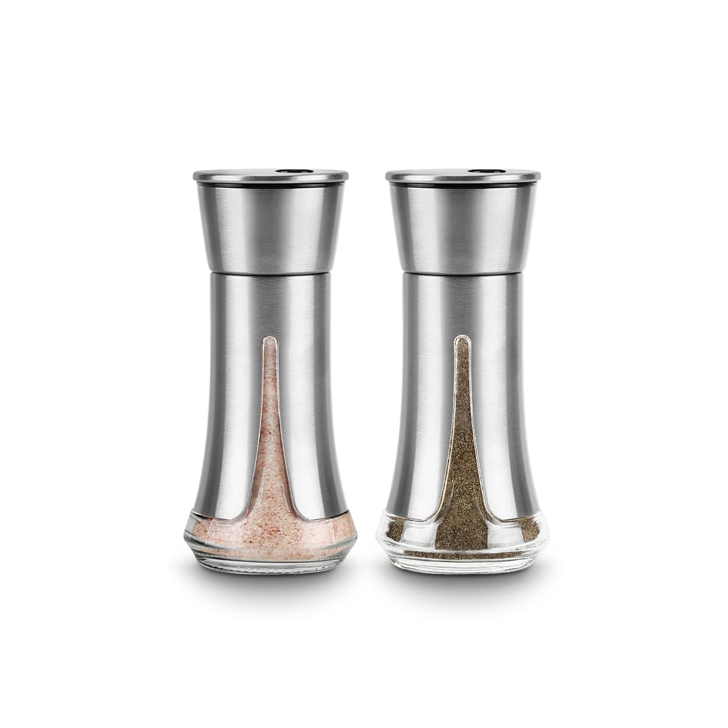 Premium Aelga Salt and Pepper Shakers Set - Adjustable Pour Holes for Himalayan Salt, Kosher Salt & Seasonings - Perfect for Kitchen, Dining Table & Restaurant Use