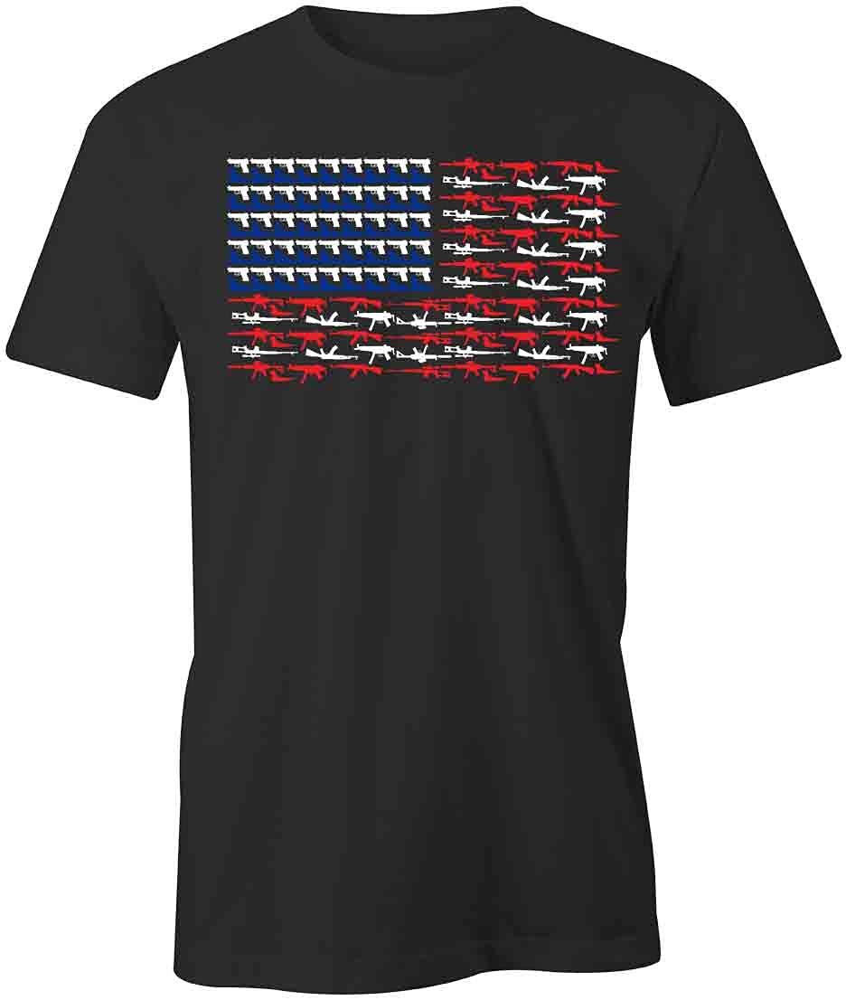 American Flag Gun T-Shirt for Men - Patriotic Graphic Tee with US Flag Print | Black Cotton T-Shirt for Shooting Range, 2nd Amendment Support & Outdoor Activities