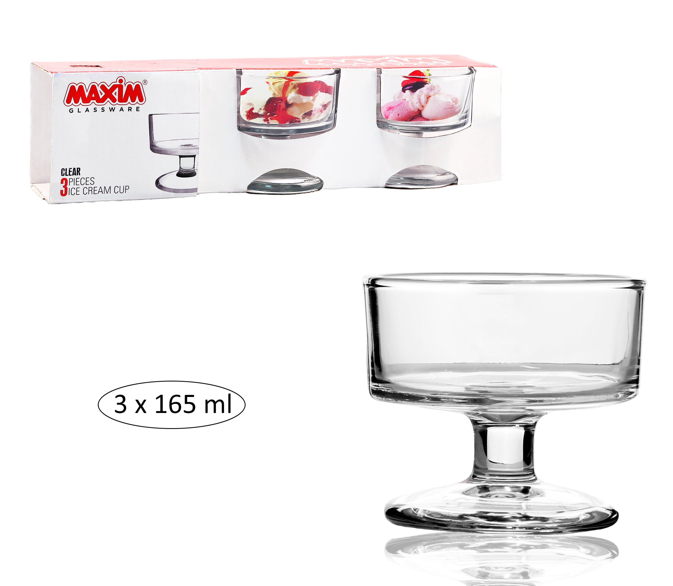 3-Piece Footed Ice Cream Bowls Set - Elegant Glass Dessert Dishes for Sundaes, Parfaits & Fruit - Perfect for Parties, Entertaining & Home Use