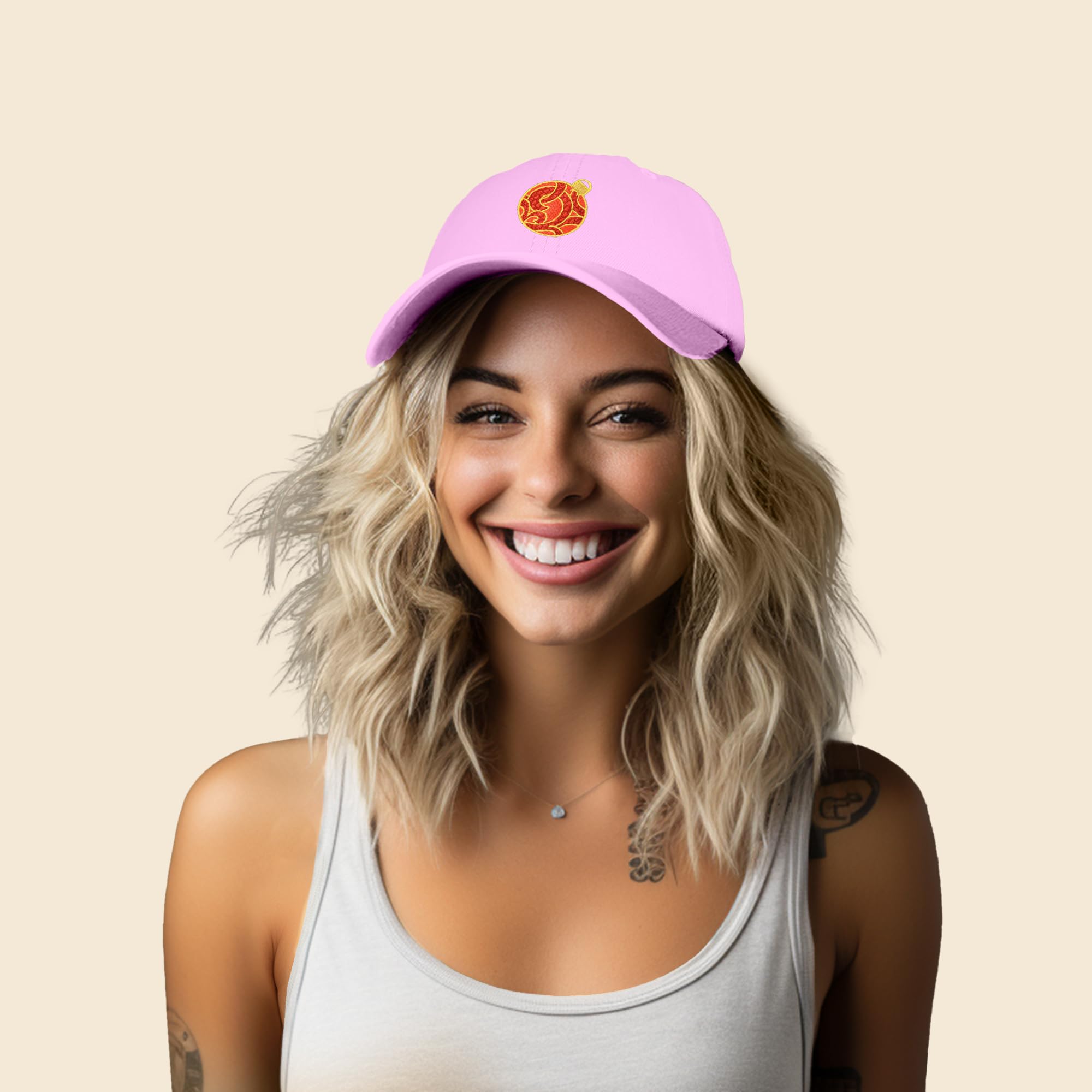 DALIX Women's Holiday Christmas Ornament Baseball Cap - Festive Embroidered Santa Hat for Xmas Party, Gift Exchange & Winter Celebrations
