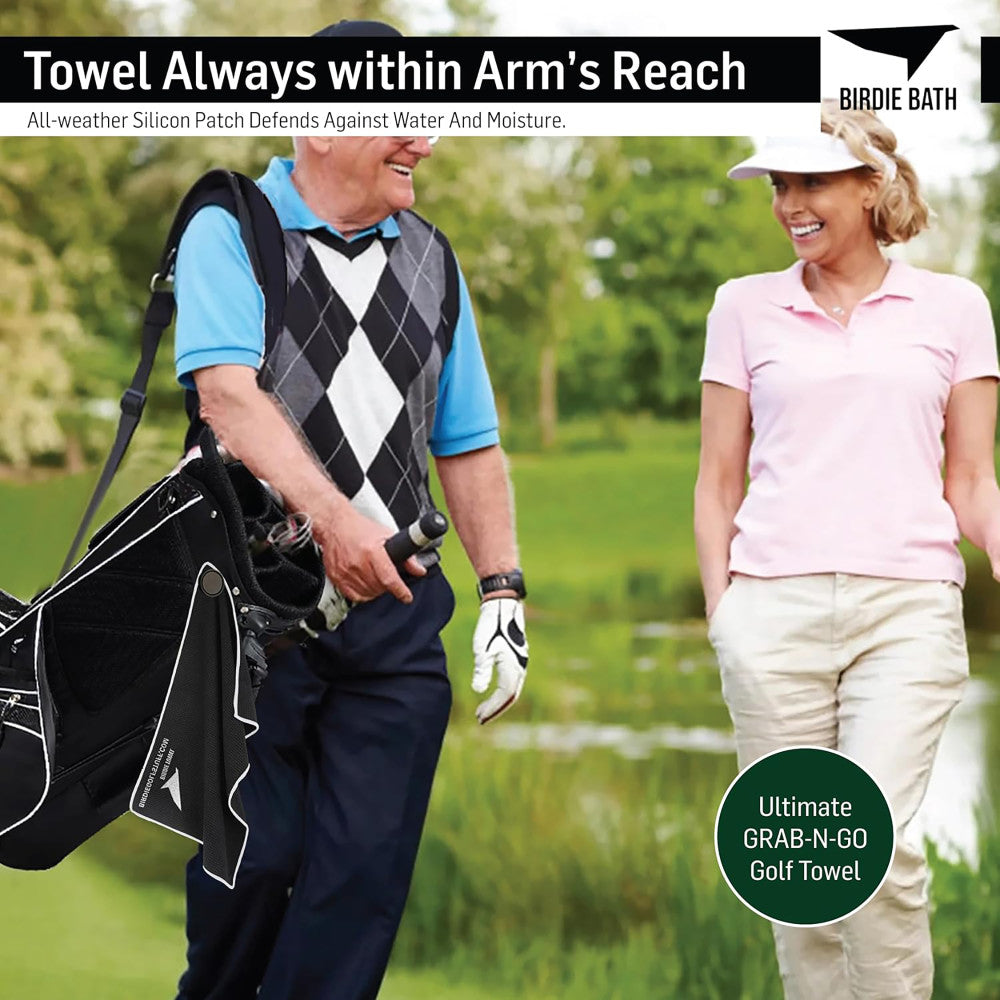 Premium Black Magnetic Golf Towel - Ultra Absorbent Microfiber Birdie Bath Towel for Golfers | Perfect for Club Cleaning, Sweat Absorption & Course Maintenance