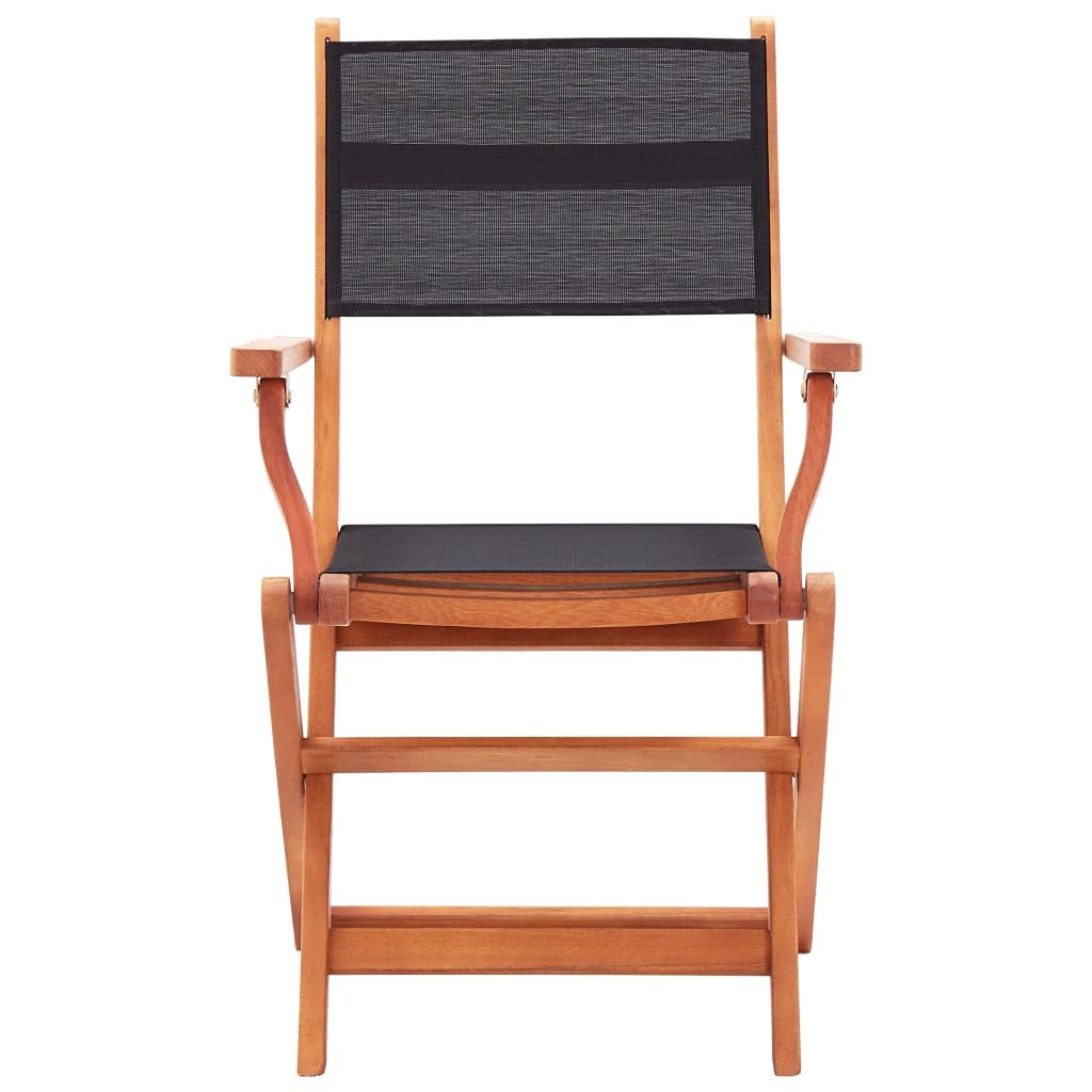6-Piece Black Solid Eucalyptus Wood & Textilene Folding Patio Chairs Set - Outdoor Dining Chairs for Balcony, Garden, Poolside, Backyard | Durable & Weather-Resistant for BBQ, Picnics, and Outdoor Entertaining