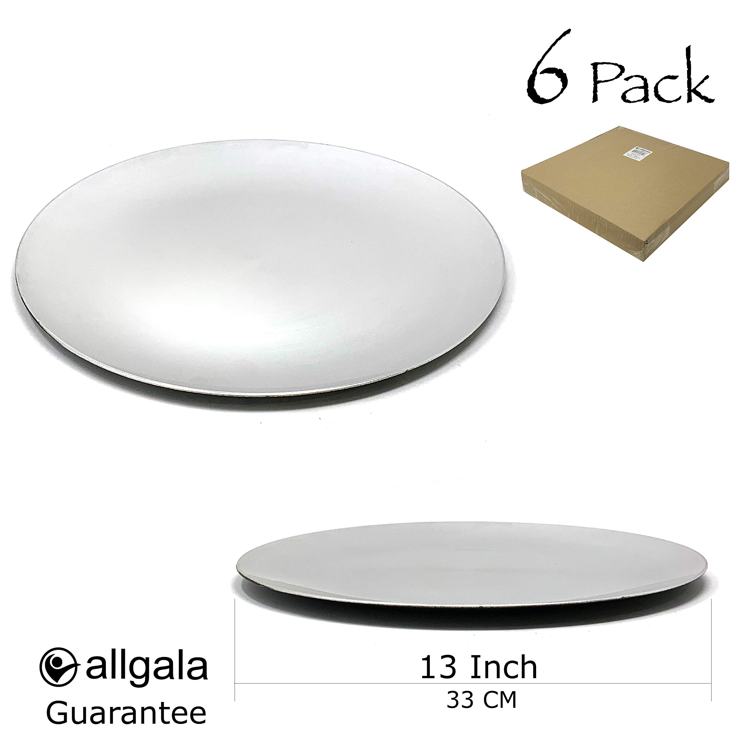 Allgala 13-Inch 6-Pack Premium Round Charger Plates - Brushed Silver (HD80322) for Elegant Dinner Parties & Wedding Receptions