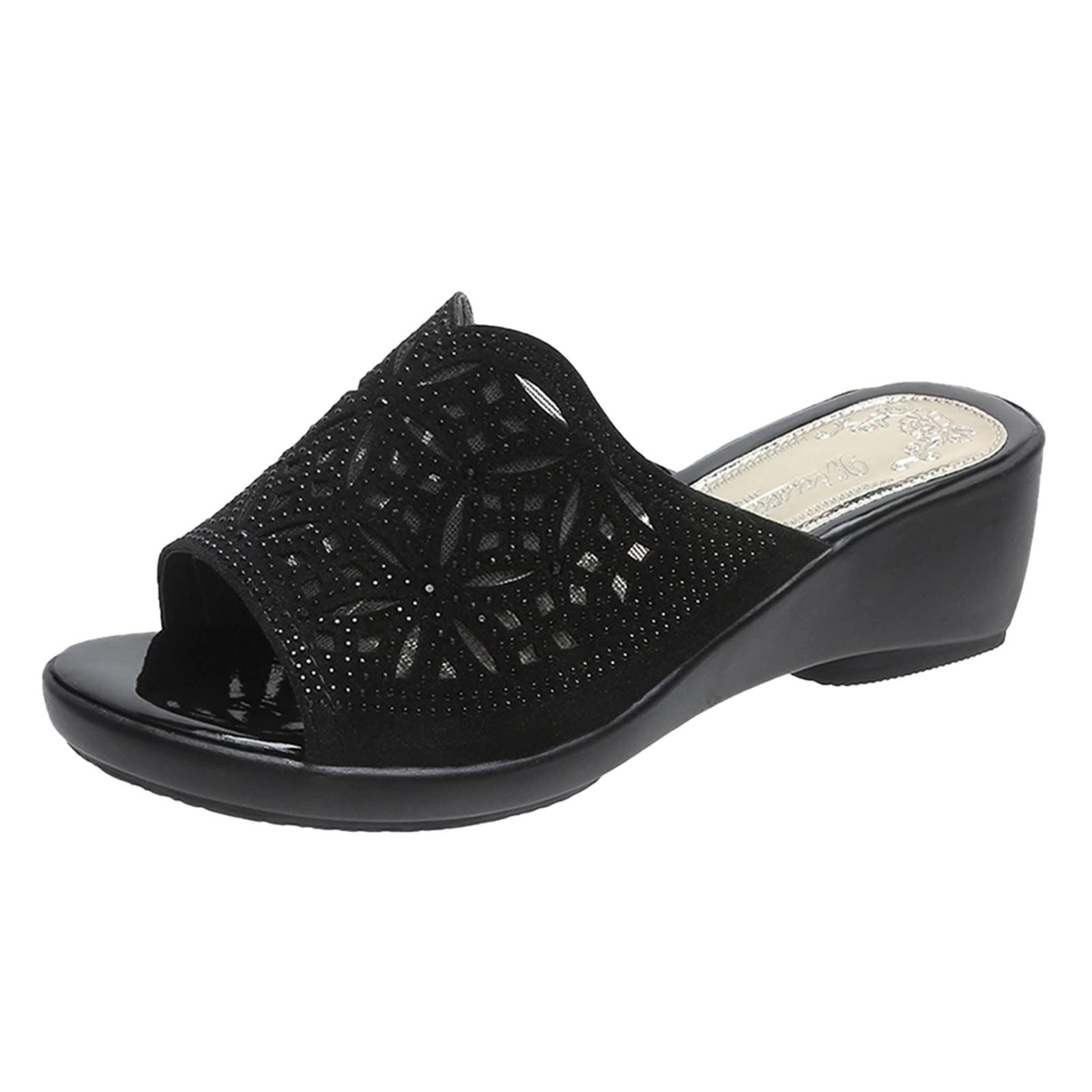 Women's Rhinestone Open-Toe Wedge Slippers - Size 6 S - Fashion Spring & Summer Sandals for Women - Perfect for Home, Beach, and Casual Outings