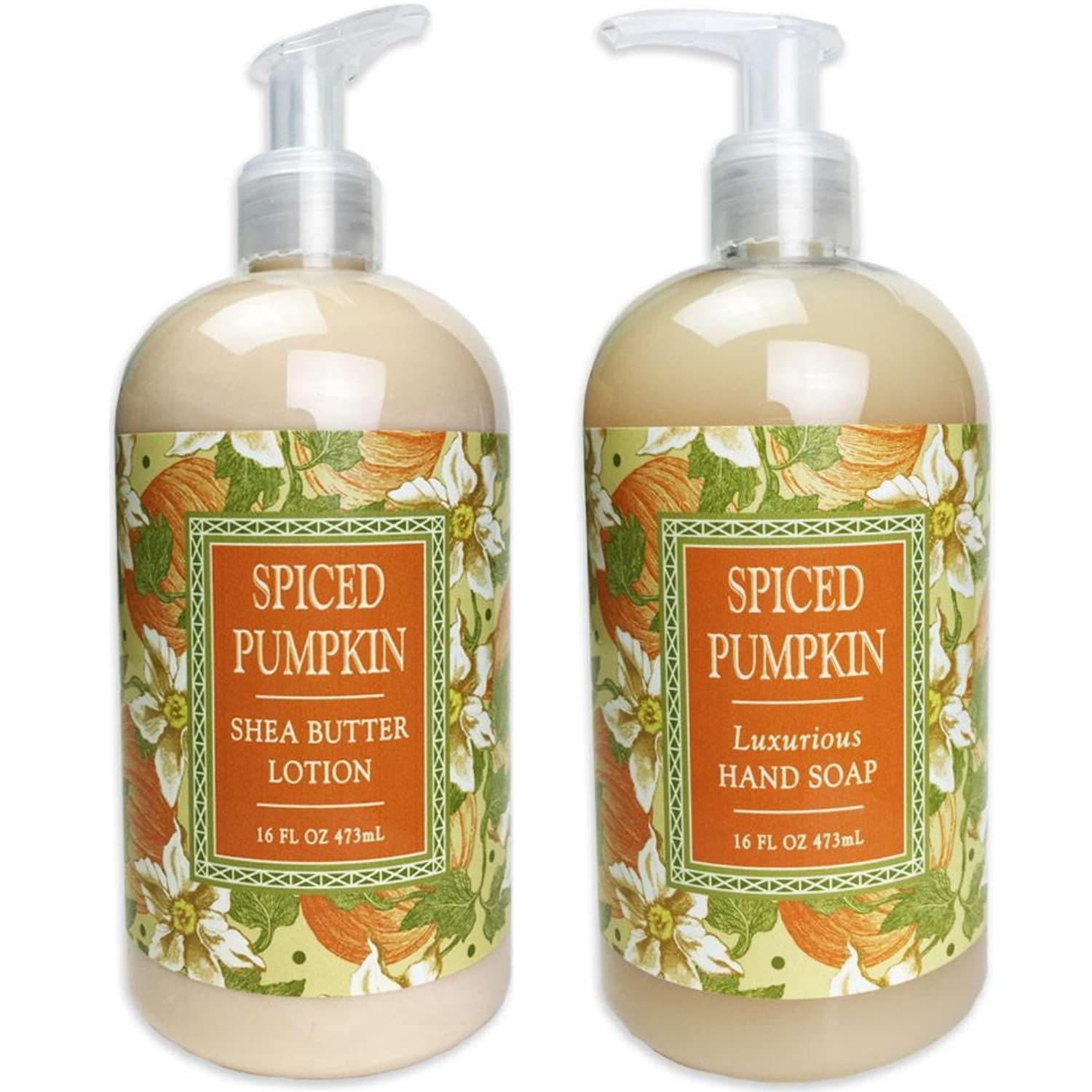 Greenwich Pumpkin Spice Hand Soap & Lotion Set - 16oz Each | Moisturizing Fall Scent for Home, Bathroom & Gift Giving