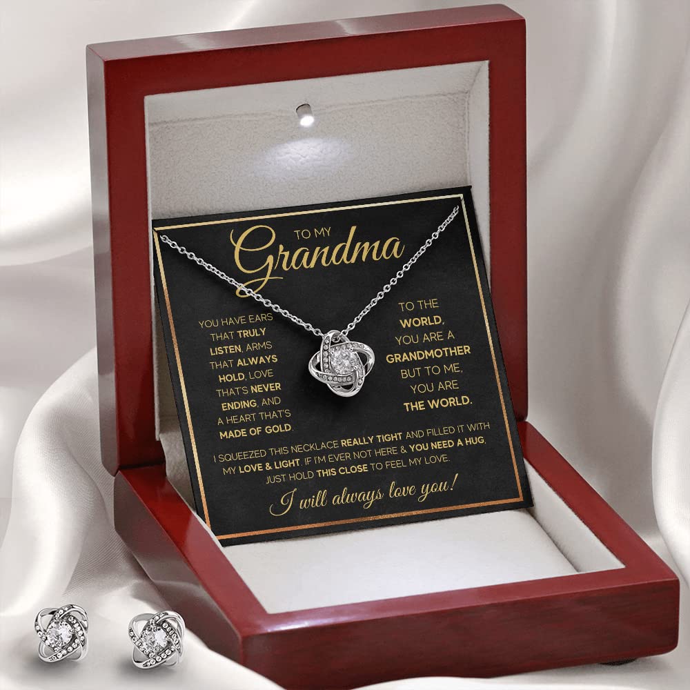 Personalized Grandma Necklace Gift - Engraved Pendant Jewelry with Message Card & Gift Box for Mother's Day, Christmas, Birthday from Granddaughter/Grandson | Elegant Gold Knot Design & LED Box (Perfect for Nana, Nona, or Grandma - Ideal for Special Occasions & Heartfelt Moments)