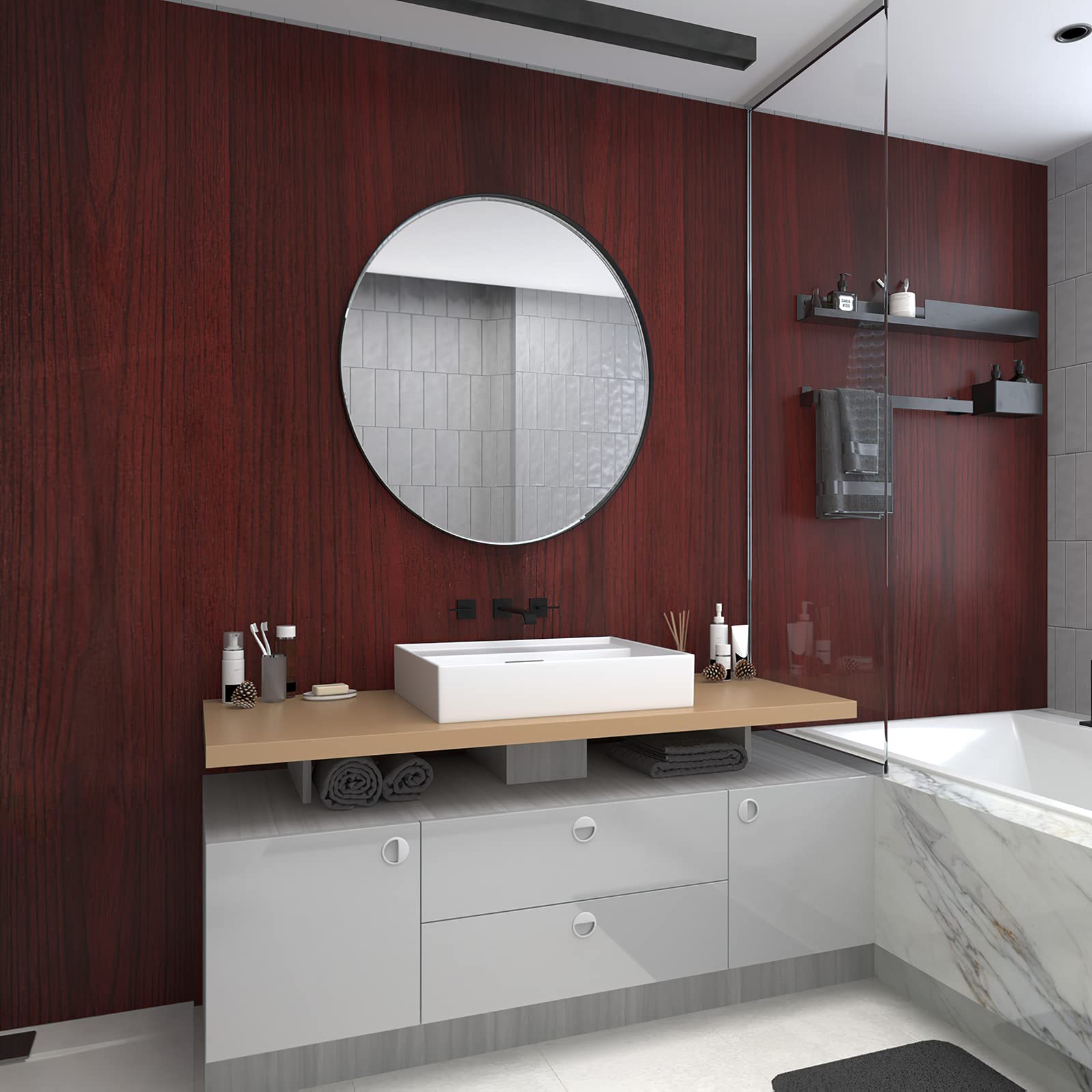 JSEVEM 24×197 Inch Peel and Stick Faux Cherry Wood Wallpaper - Self-Adhesive Vinyl Contact Paper for Kitchen Backsplash, Cabinet, Table & Countertop - Easy Removable Wood Grain Decorative Film for Home & Office Renovation