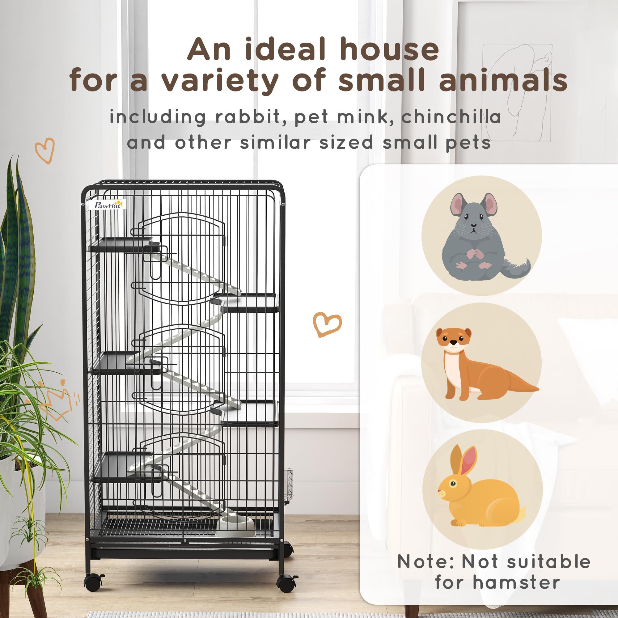 PawHut 6-Tier Small Animal Cage for Dwarf Rabbits, Chinchillas & Ferrets - 52