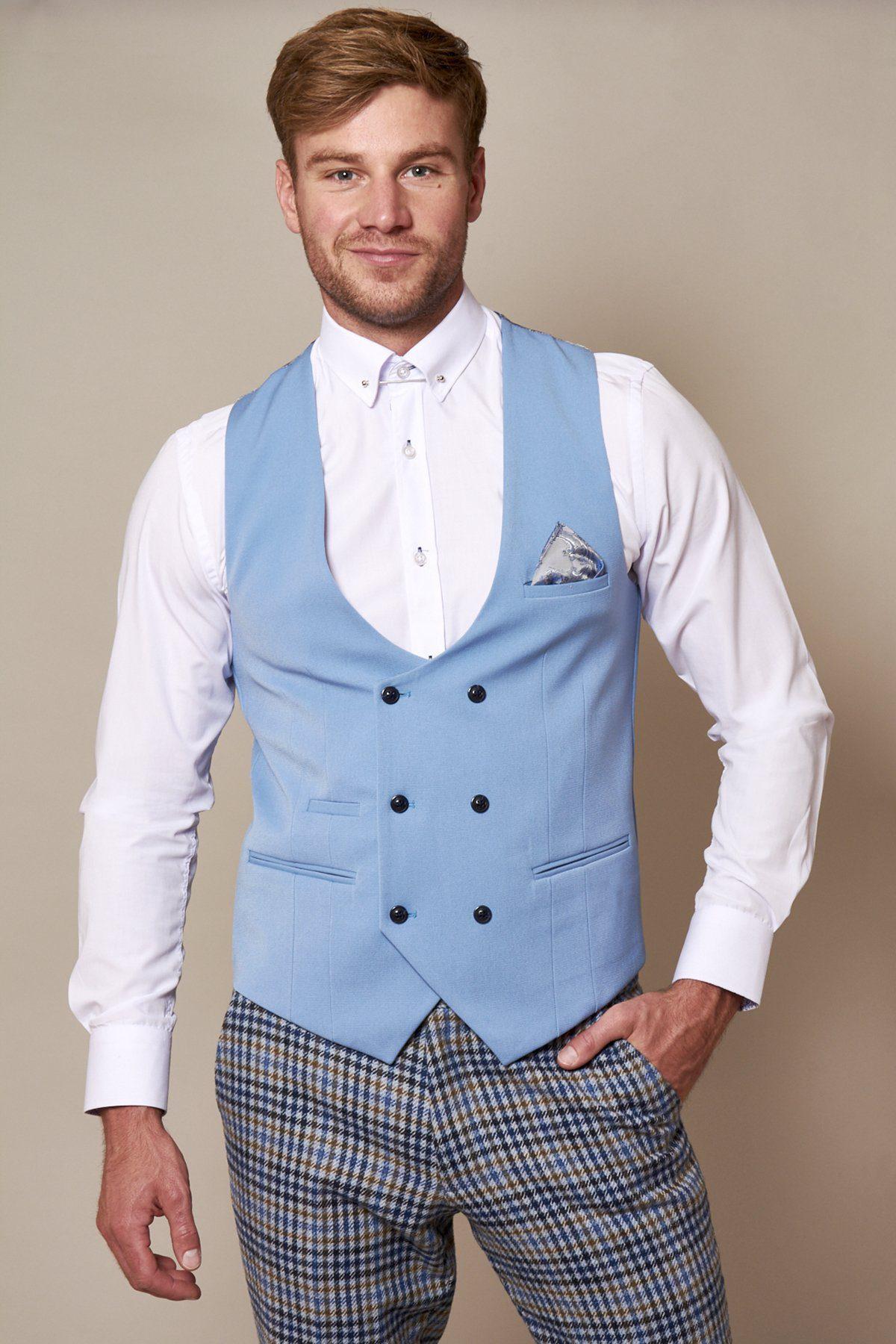 KELLY Women's Sky Blue Double Breasted Waistcoat Vest - Elegant Formal Wear for Office, Wedding & Business Attire