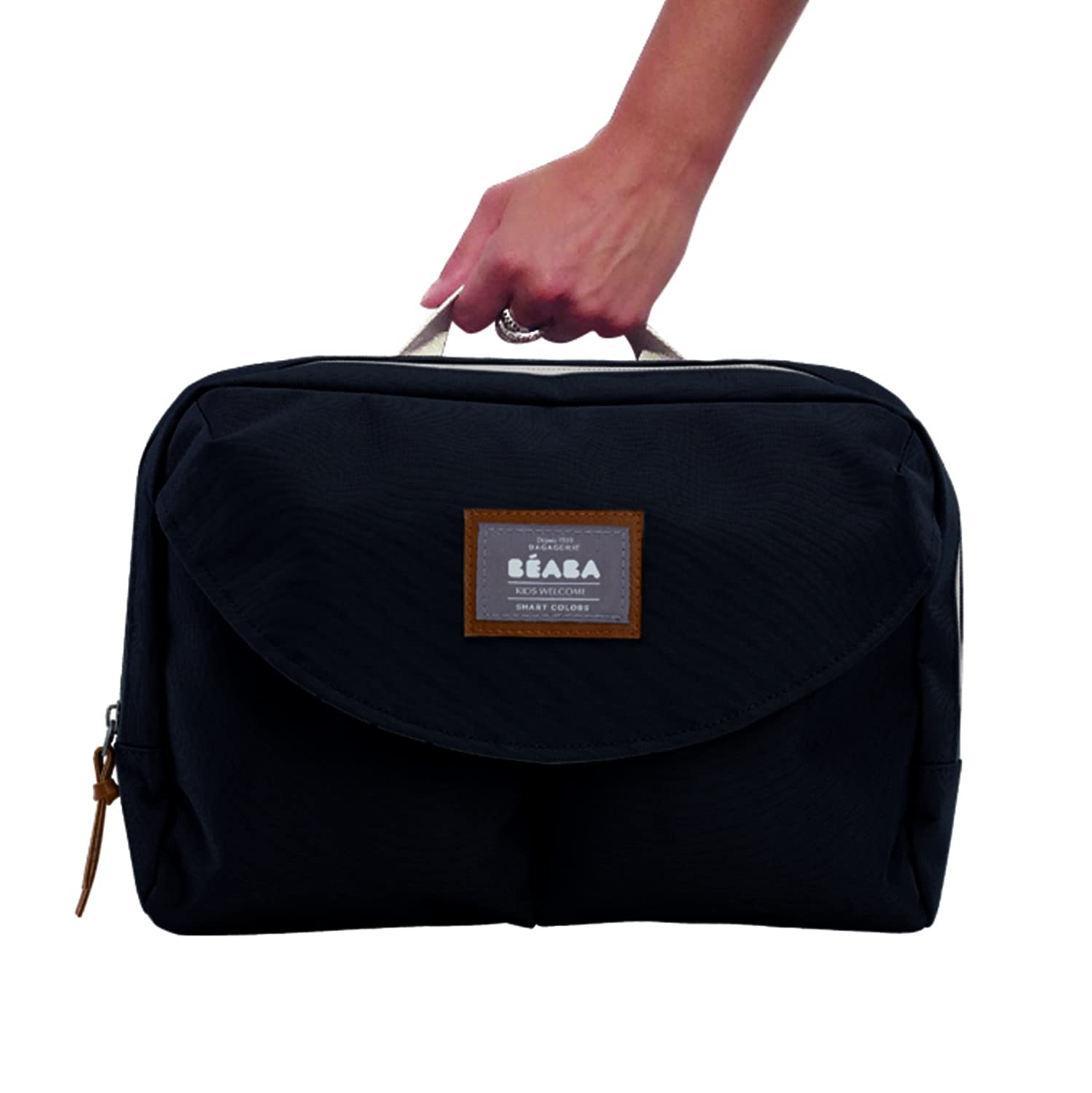 BEABA Geneva Multifunctional Baby Diaper Bag with Removable Stroller Strap, Changing Pad & Insulated Pouch - Perfect for Travel, Daycare & On-the-Go Parents (Black)
