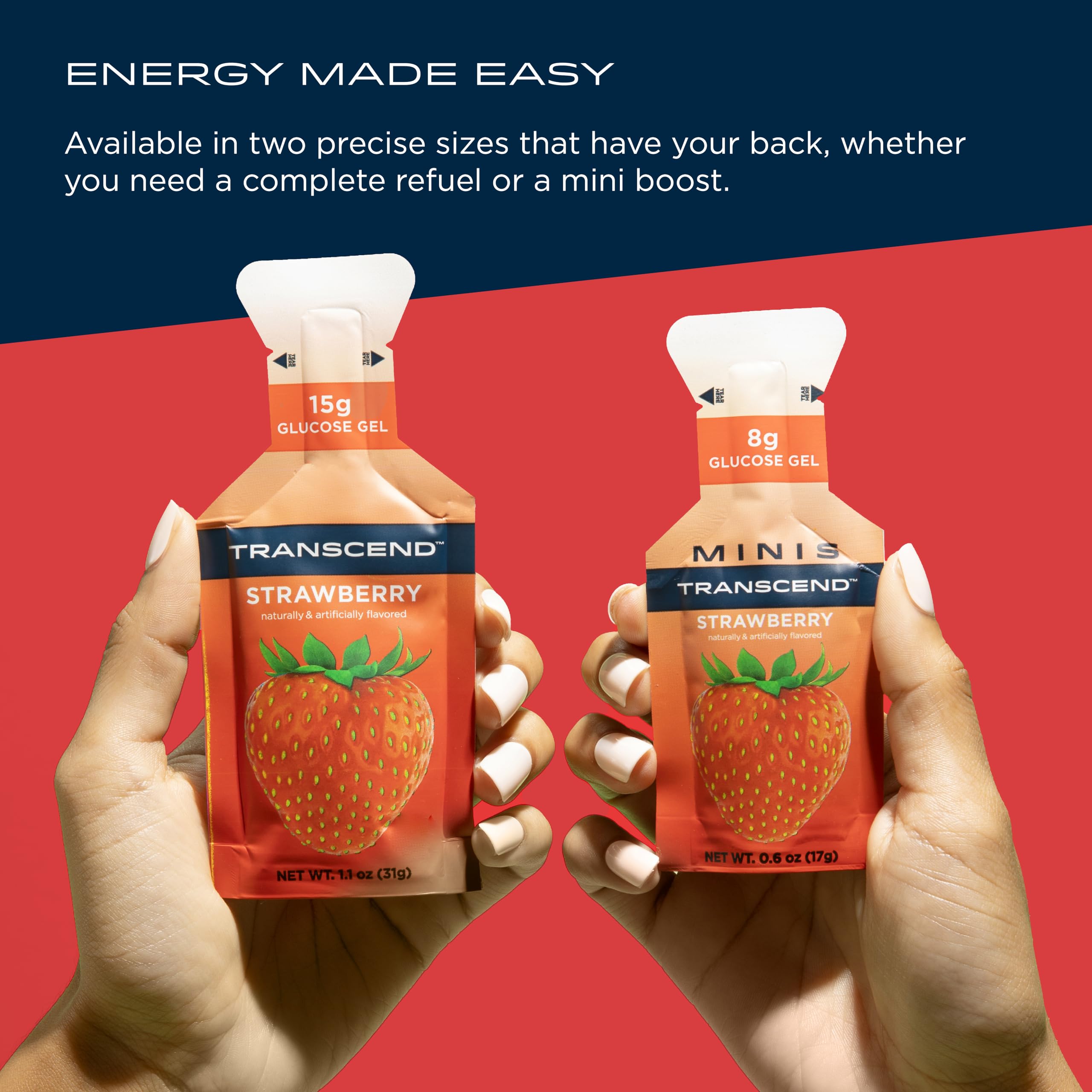 Transcend Foods Strawberry Energy Gel (1.1 oz, Pack of 38) - Fast-Acting Carbohydrate Fuel for Runners, Cyclists & Athletes - Caffeine Free, Gluten Free, Vegan - Perfect for Marathon Training & Endurance Sports