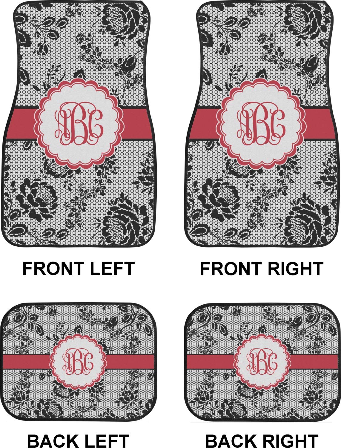 Custom Black Lace Car Floor Mats Set - 2 Front & 2 Rear Mats for Sedan, SUV & Truck - Waterproof & Anti-Slip Protection - Perfect for Daily Commute & Road Trips