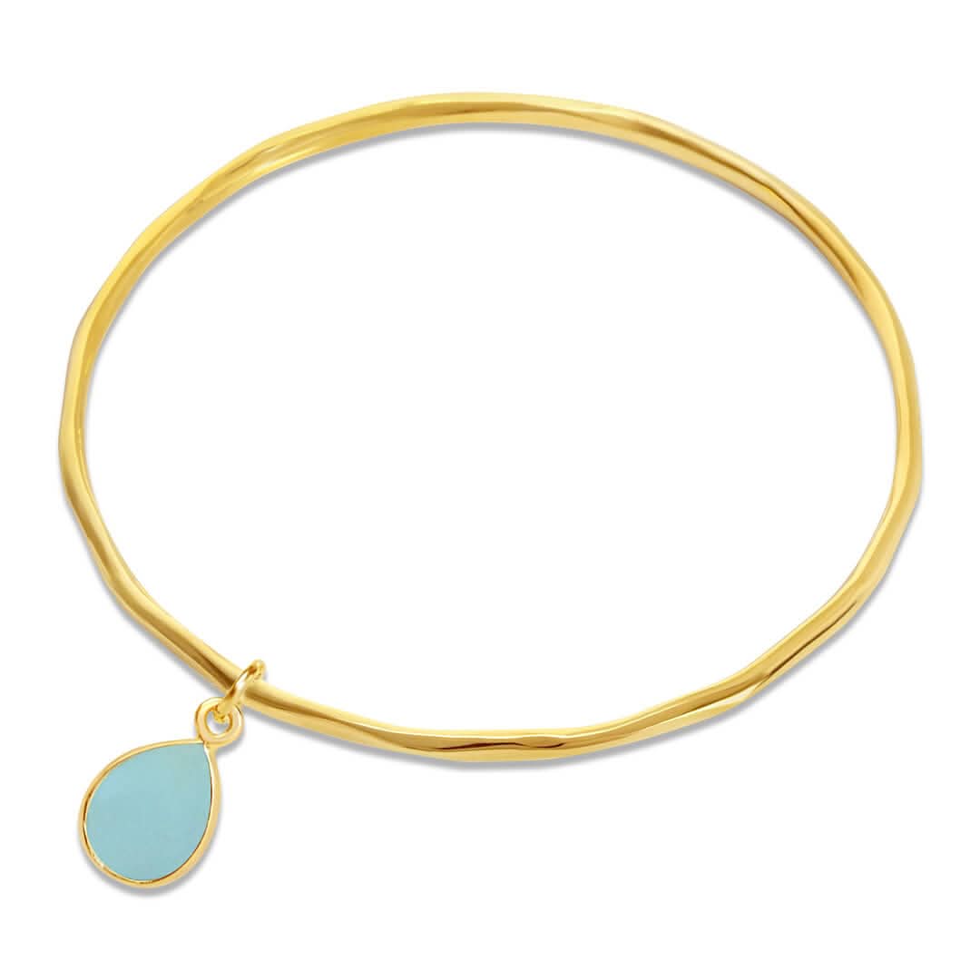 Aqua Chalcedony Bangle Bracelet - 14K Gold Plated March Birthstone Jewelry for Women - Perfect Gift for Birthday, Anniversary & Special Occasions