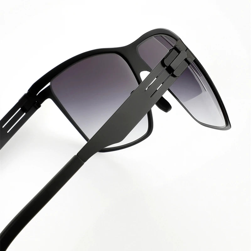 Black Stainless Steel Screwless Square Sunglasses for Men - Polarized UV Protection - Fashionable & Durable for Outdoor Sports, Driving & Beach