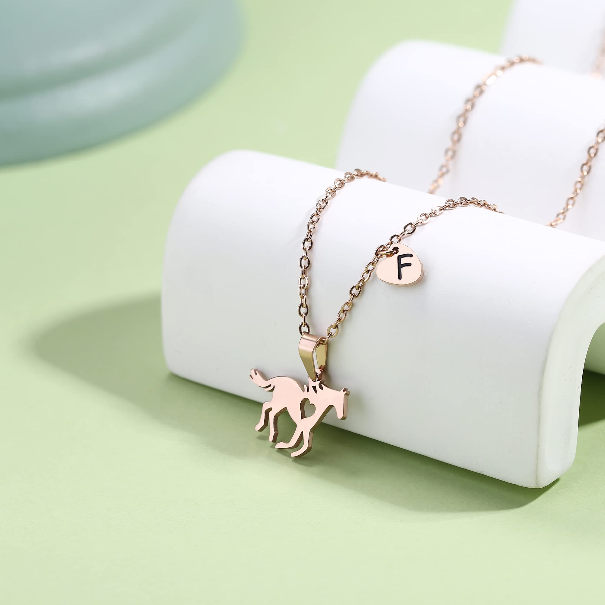 Jewenova Dainty Horse Necklace for Women - Initial A Heart Charm Stainless Steel Pendant Letter Jewelry Gift for Horse Lovers (Silver Tone) | Perfect for Birthdays, Anniversaries & Equestrian Enthusiasts