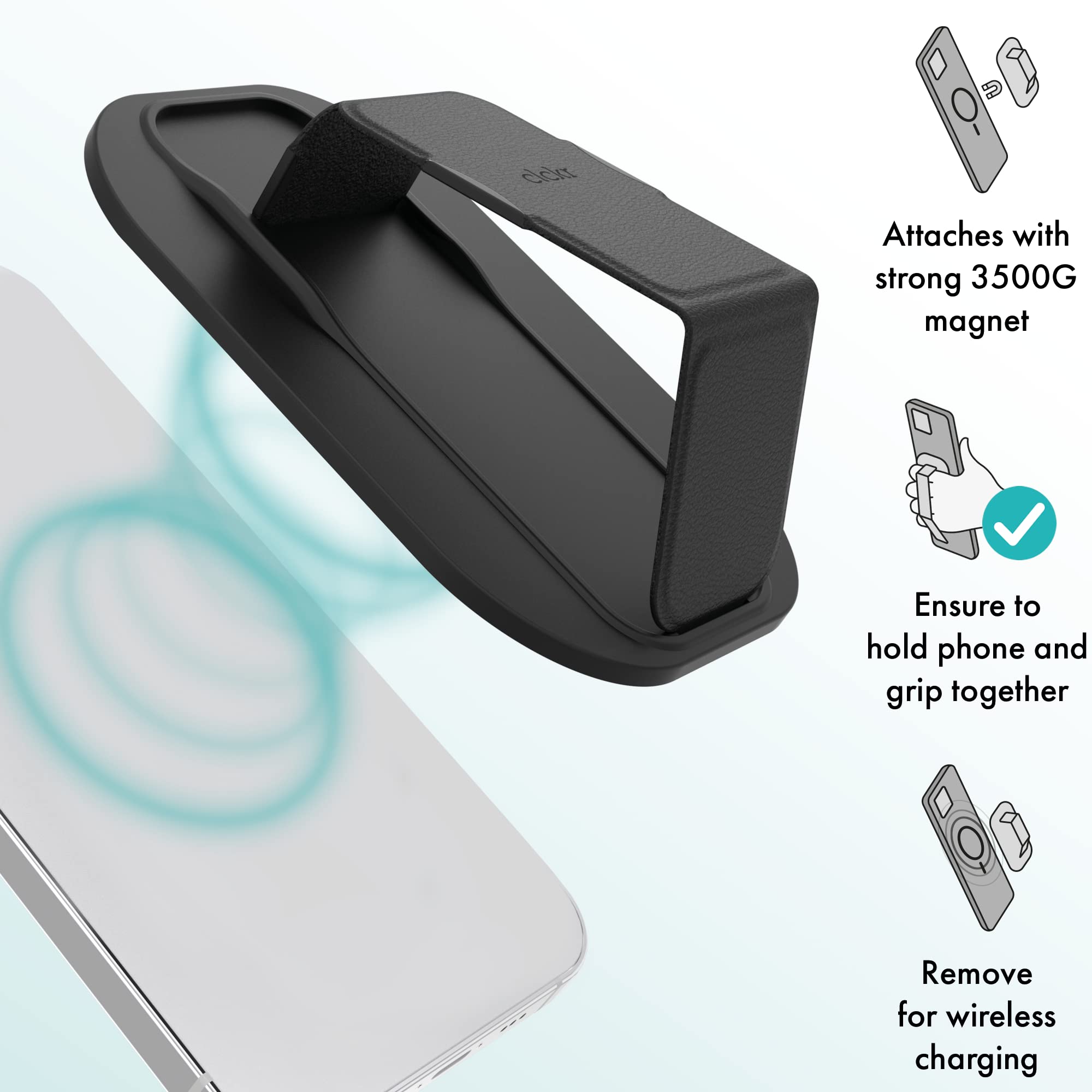 Magnetic Phone Kickstand for iPhone 12/13 Series - 3500G Strong MagSafe Compatible Holder with Removable Grip & Finger Strap | Perfect for Hands-Free Viewing, Gaming, and Video Calls (Black)