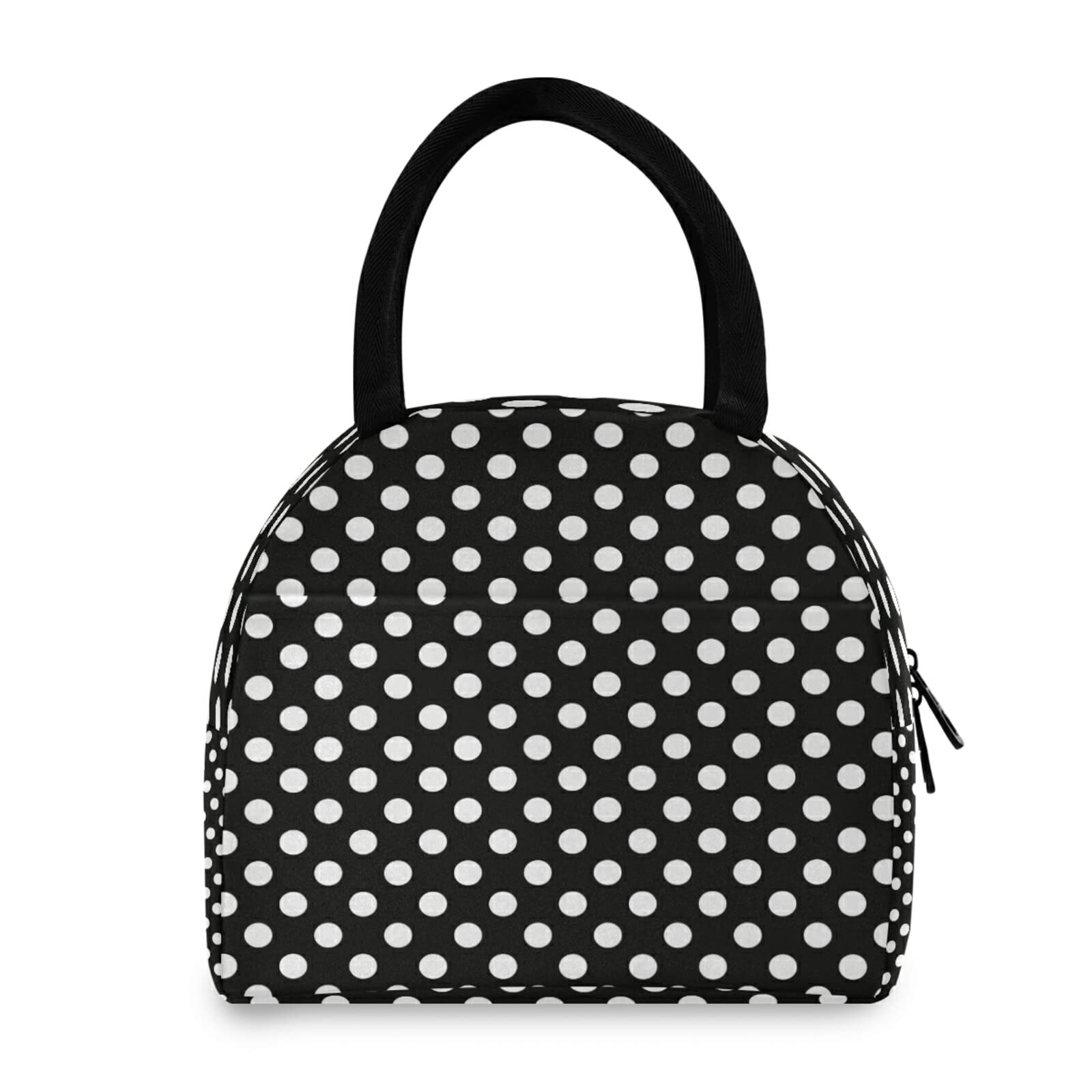ALAZA Insulated Lunch Box Cooler Bag - White Black Polka Dot Design for Work, School & Picnic | Leakproof Food Container for Office, Camping & Outdoor Activities