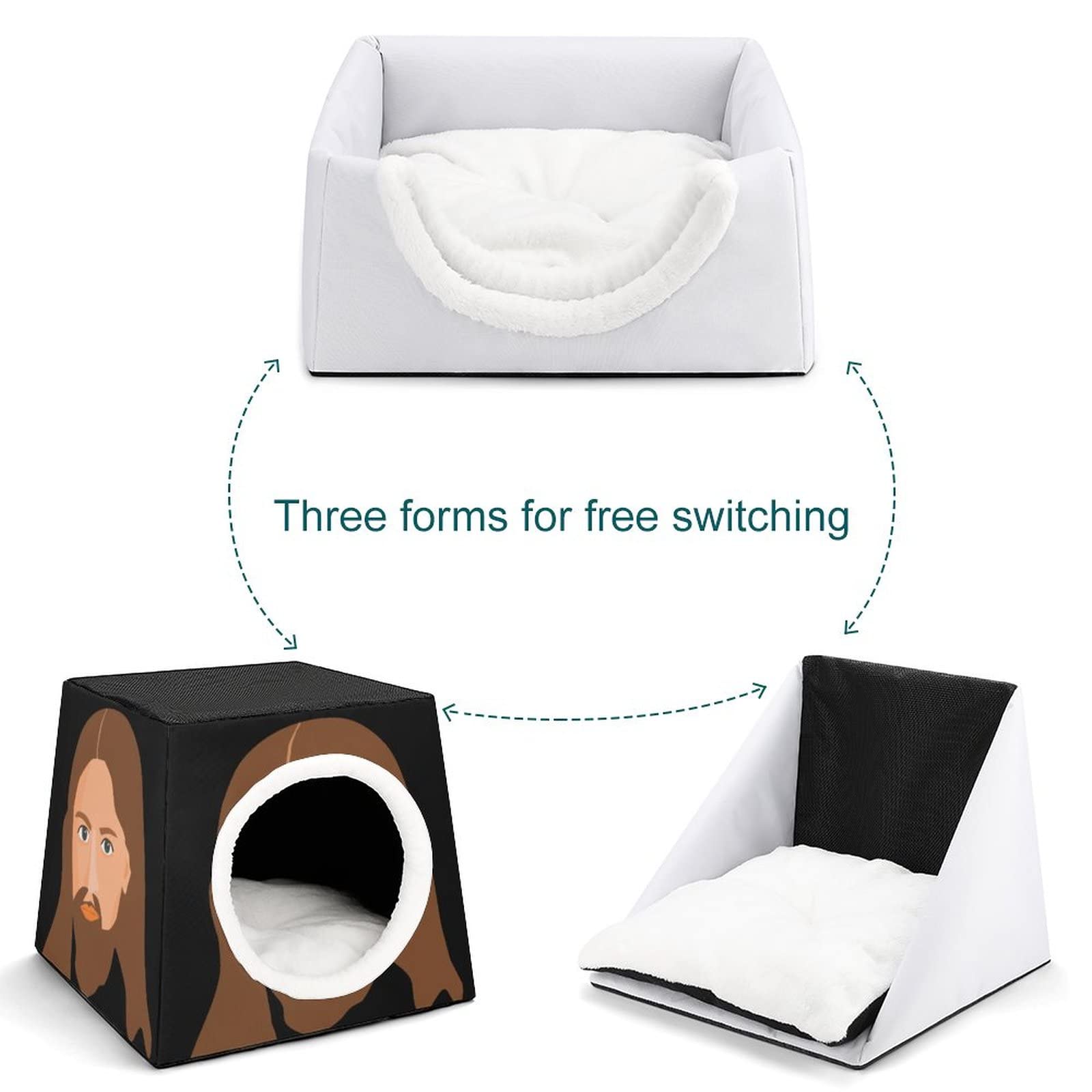 Printed Cat Houses & Condos - Foldable Cat Cube Bed with Removable Pillow - Cozy Pet Sofa for Indoor Cats - Perfect for Napping, Playing & Relaxing at Home