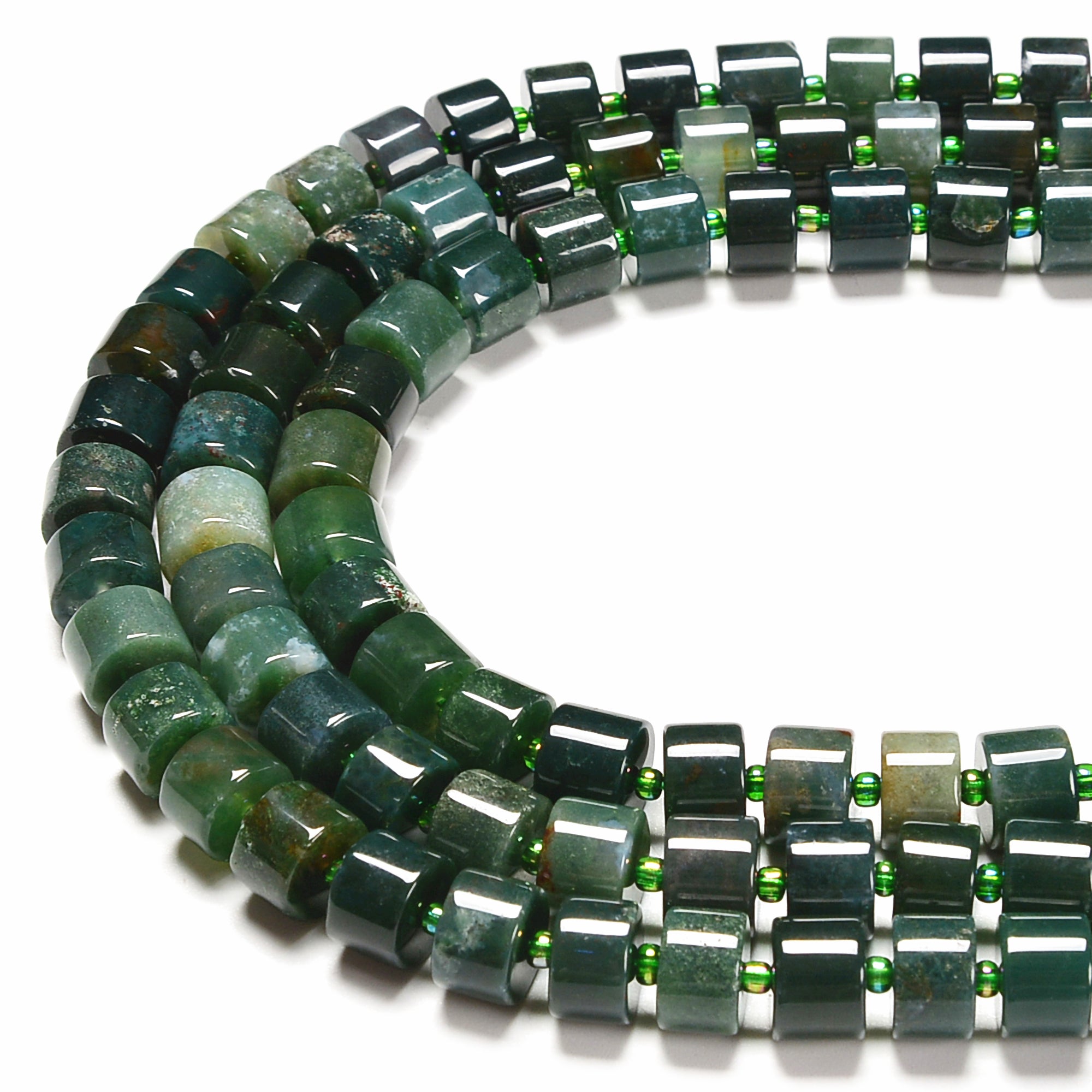 Dark Green Moss Agate Rondelle Beads 6x10mm - 15.5 Inch Strand for Jewelry Making, DIY Bracelets & Necklaces - Natural Stone Beads for Healing Crystal Crafts