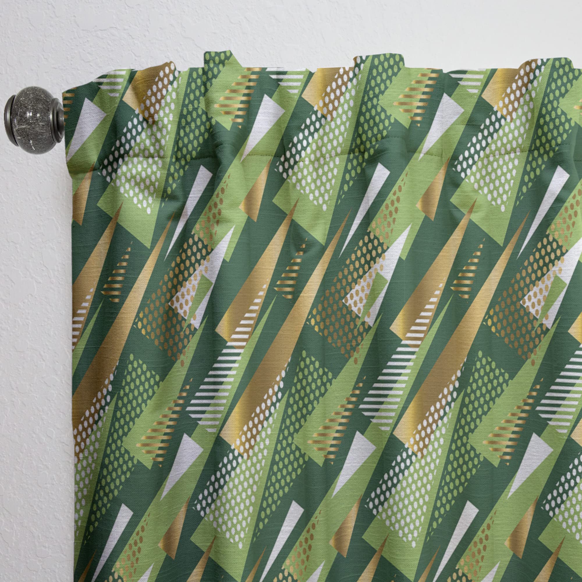 DesignQ Thermal Insulated Curtains - Gold & Green Triangle Pattern Single Panel (52x120 inches) for Bedroom & Living Room - Energy Saving, Blackout Drapes for Home Decor