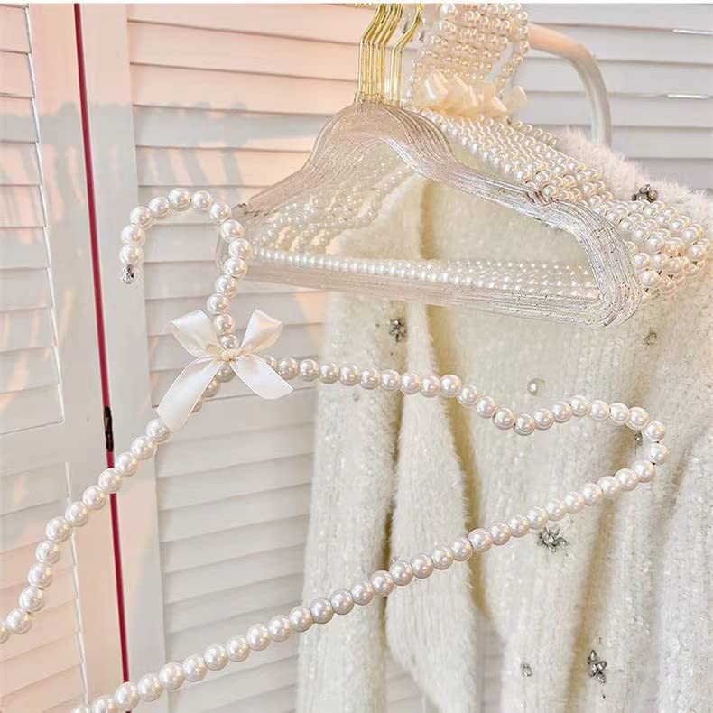 20 Pack White Pearl Bow Clothes Hangers for Wedding Dresses, Shirts & Bras - Heavy Duty Garment Hooks for Bridal Gowns, Blouses & Delicate Clothing - Perfect for Bridal Suites, Boutiques & Closet Organization