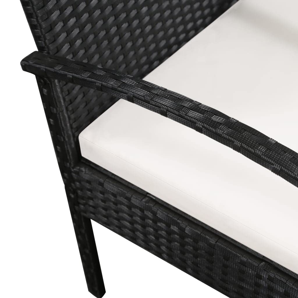 SKM 3-Seater Outdoor Patio Sofa Set with Weather-Resistant Cushions - Black Poly Rattan Wicker Furniture for Garden, Poolside & Backyard Relaxation