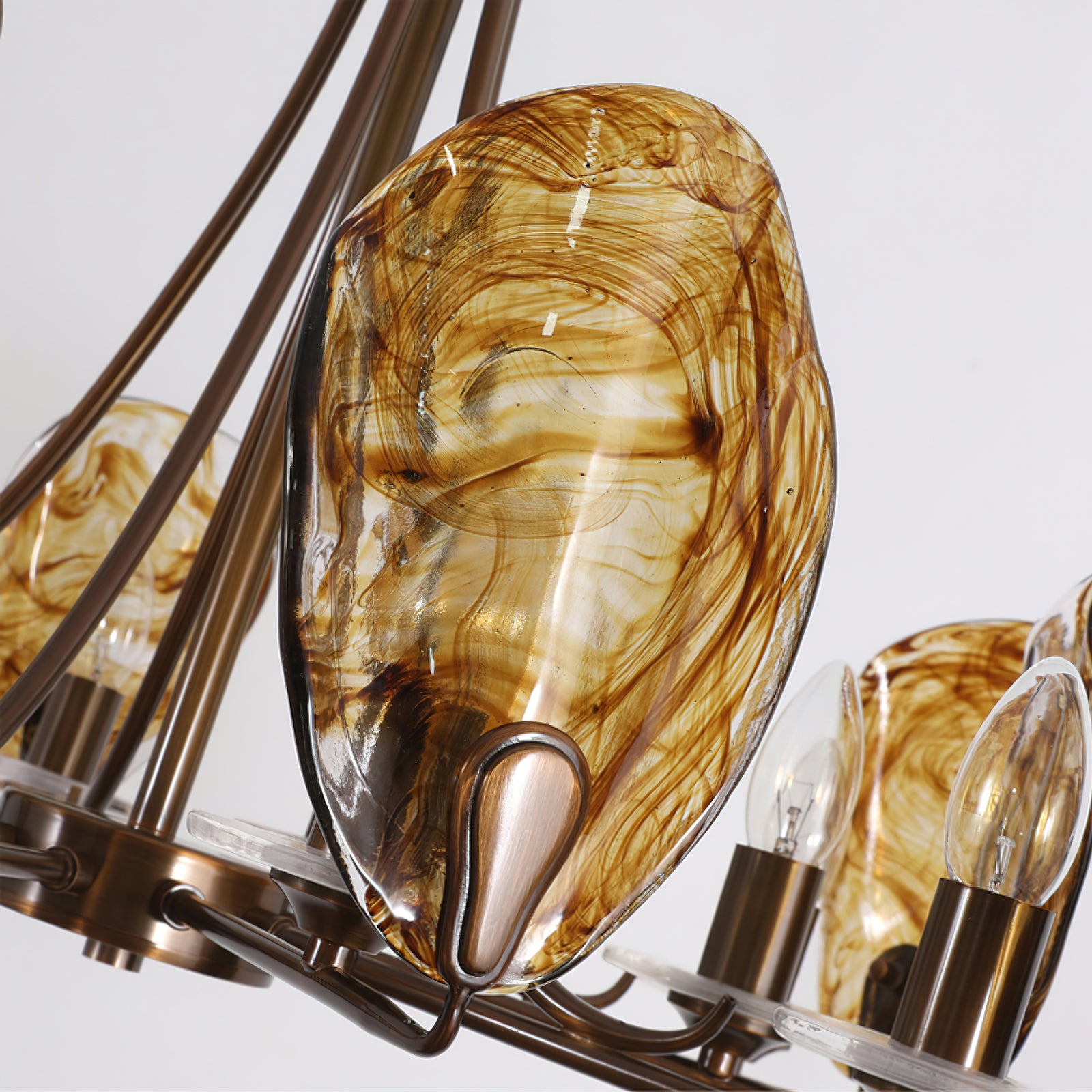 Amber Shell Chandelier - Elegant Coastal Lighting Fixture for Beach House, Dining Room, or Bedroom Decor | Handcrafted Seashell Pendant Light with Warm Glow