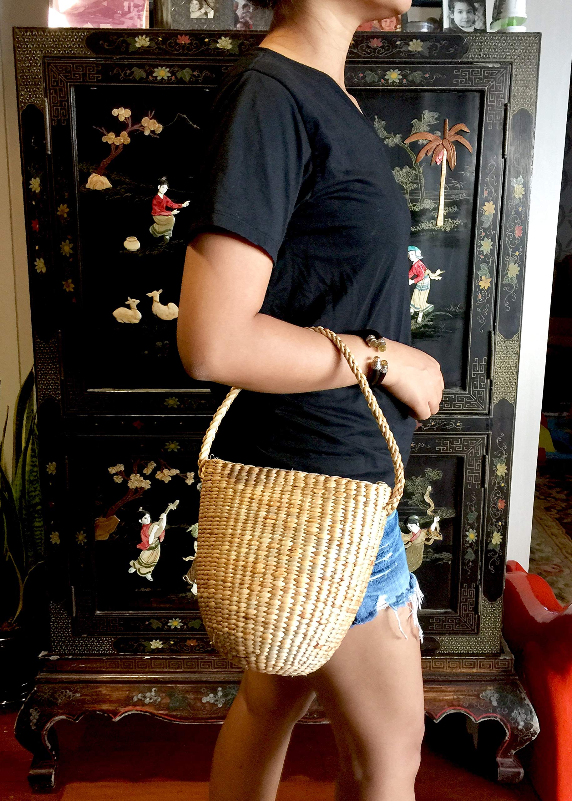 Mini Straw Tote Bag - Handwoven Natural Straw Purse with Top Handles for Women | Beach Bag, Summer Accessory, Picnic Tote, Boho Chic Fashion Statement