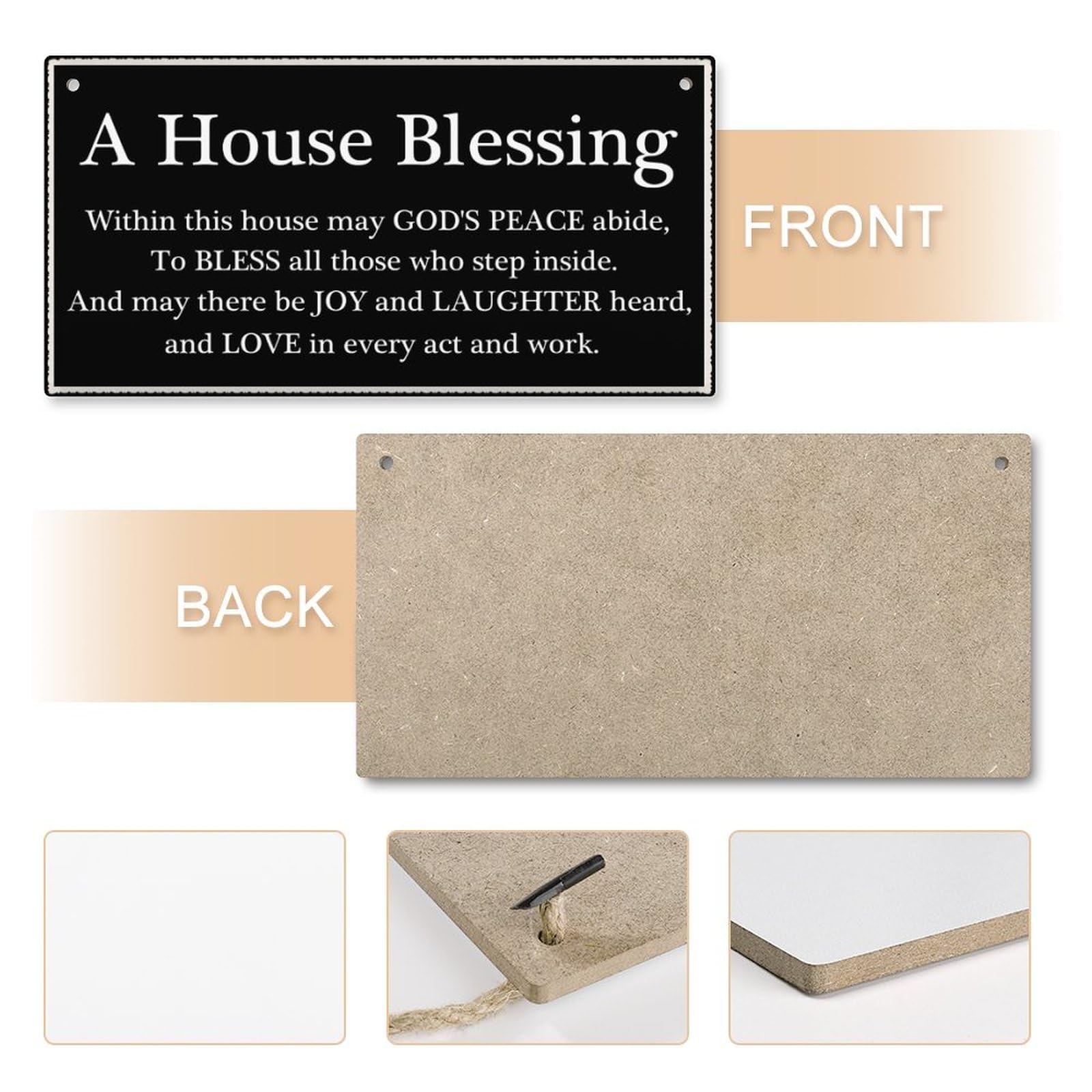 House Blessing Hanging Sign - 12x6 Inch Wooden Door Plaque with Inspirational Quote - Rustic Home Decor for Entryway, Porch & Farmhouse Style