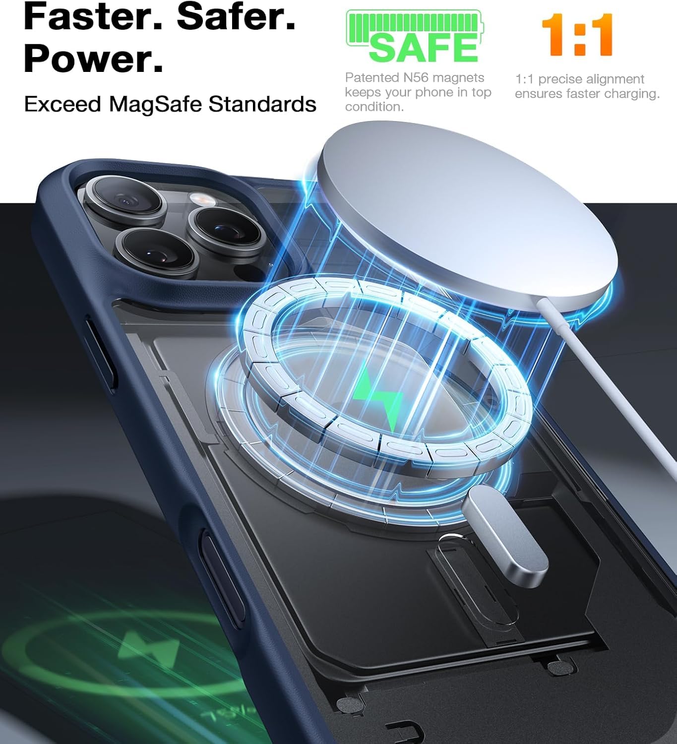 TORRAS Military Grade Shockproof iPhone 16 Pro Max Case with Stronger Magnetic - Slim Protective Cover Compatible with MagSafe | Anti-Scratch Blue Phone Case for Everyday Use, Travel & Outdoor Activities