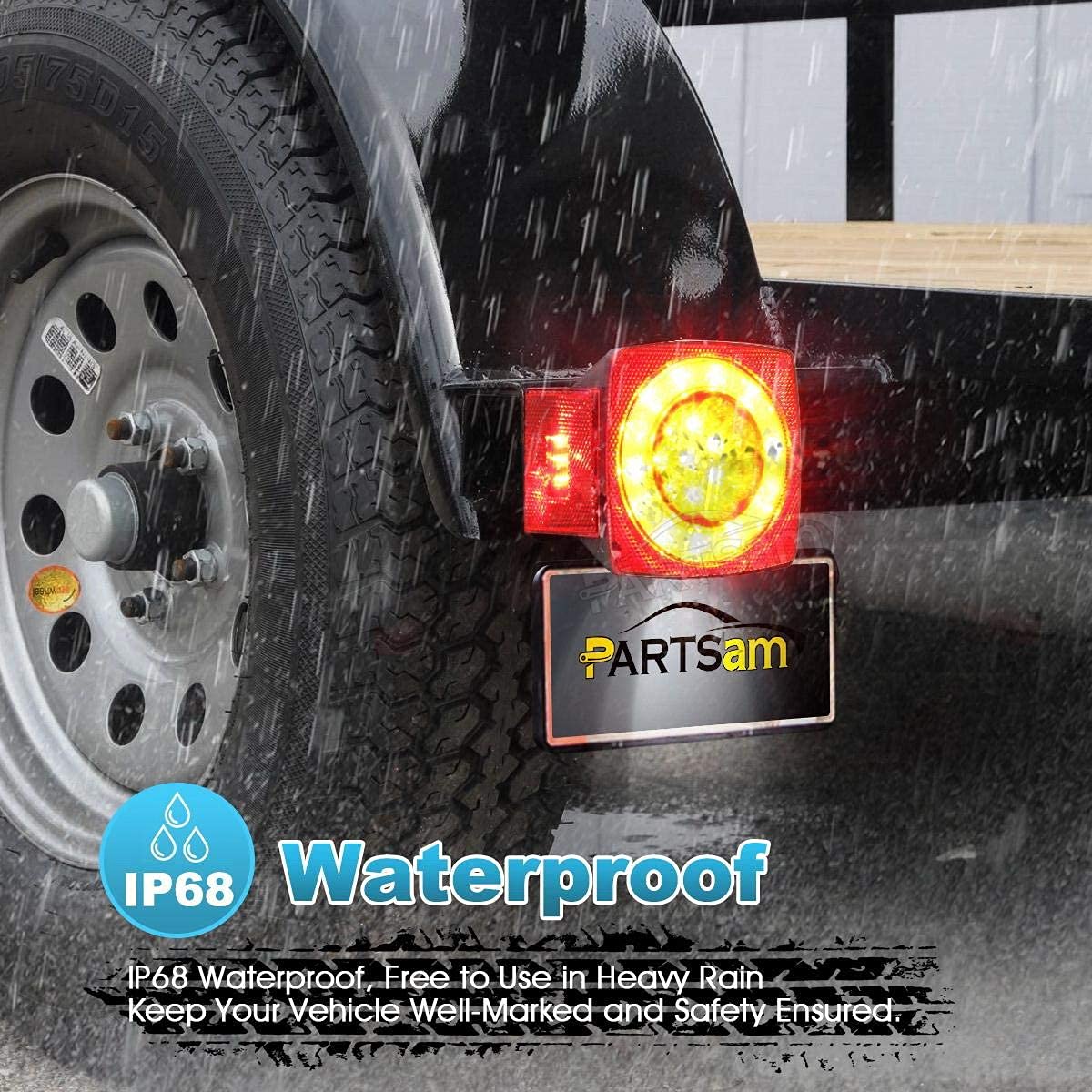 Partsam 12V Waterproof LED Trailer Lights Kit - Submersible Square Tail Lights with Wiring Harness & 14.17