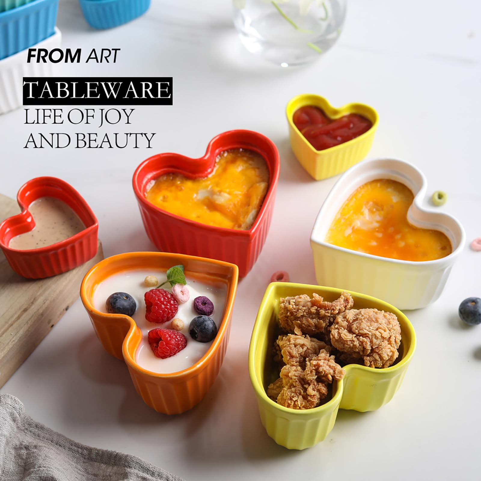 8Oz Heart-Shaped Ceramic Baking Bowls Set of 4 - Valentine's Day Creme Brulee Ramekins for Souffle, Pudding & Desserts | Oven & Dishwasher Safe | Perfect for Romantic Dinners, Baking Gifts & Valentine's Day Celebrations