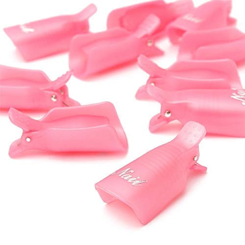 THR3E STROKES 10-Piece Plastic Acrylic Nail Art Soak Off Cap Clips - UV Gel Polish Remover Wraps for Manicure & Pedicure - Pink Nail Care Tools for Salon & Home Use
