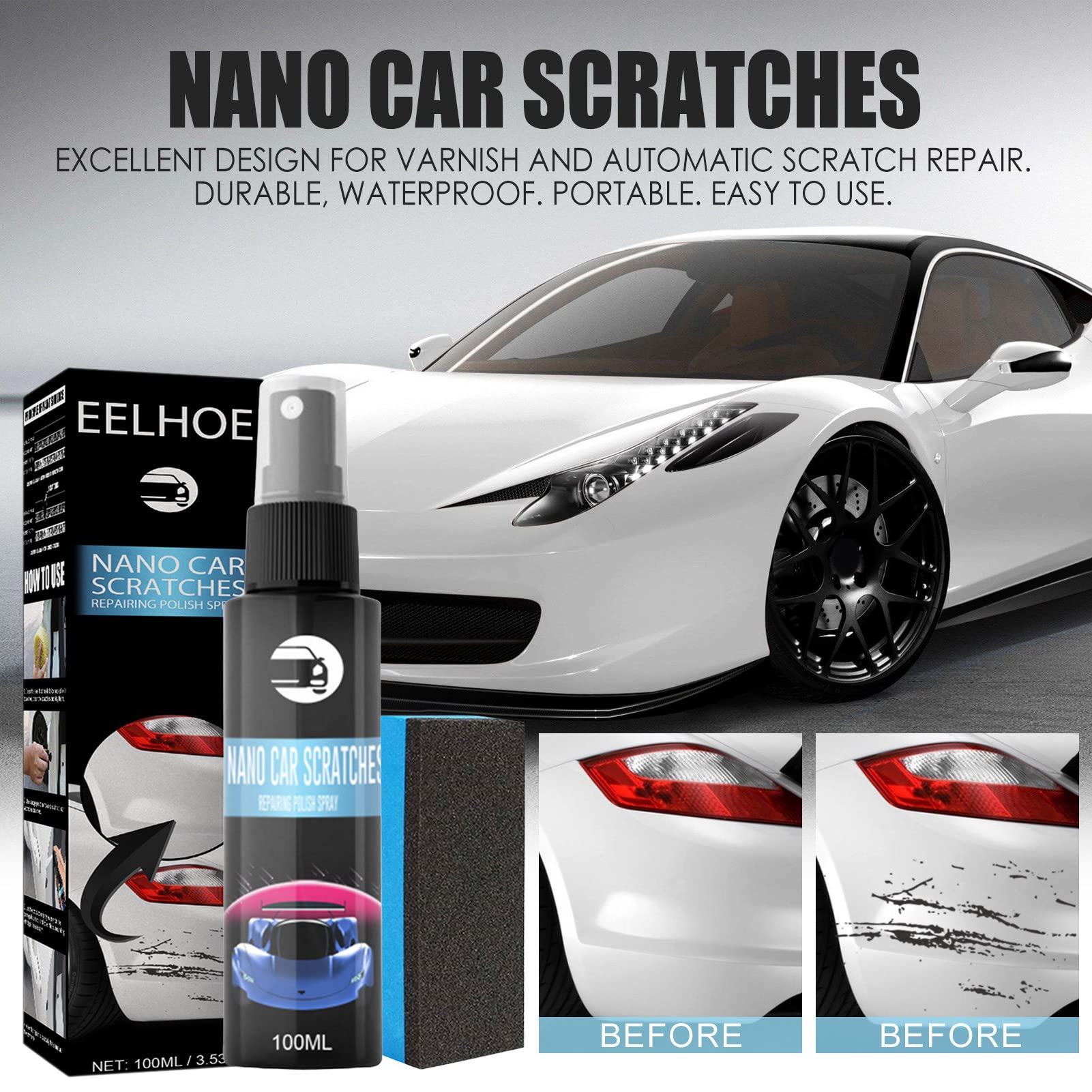 Car Scratch & Swirl Remover - Professional Paint Scratch Repair Kit, Swirl Mark Removal Spray for Car Detailing | Restores Shine & Eliminates Water Spots | Perfect for DIY Auto Care & Professional Detailing