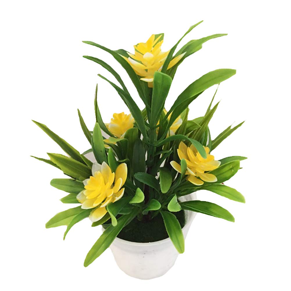 Bluelanss Artificial Lotus Flowers in Vase - Yellow Table Centerpiece for Home & Office Decor